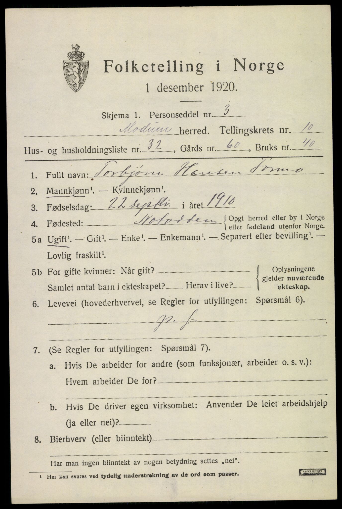 SAKO, 1920 census for Modum, 1920, p. 13283