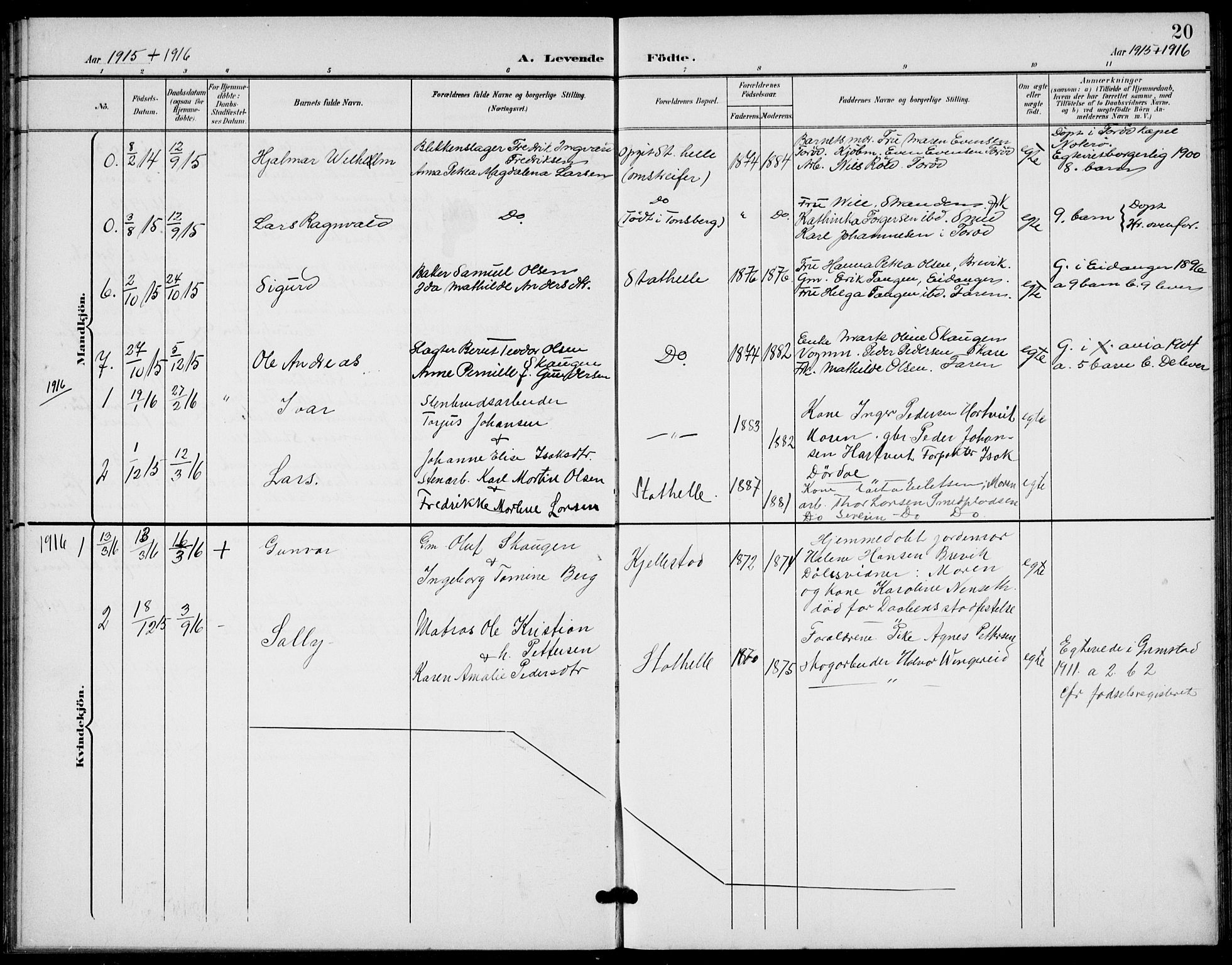 Bamble kirkebøker, AV/SAKO-A-253/G/Gb/L0002: Parish register (copy) no. II 2, 1900-1925, p. 20