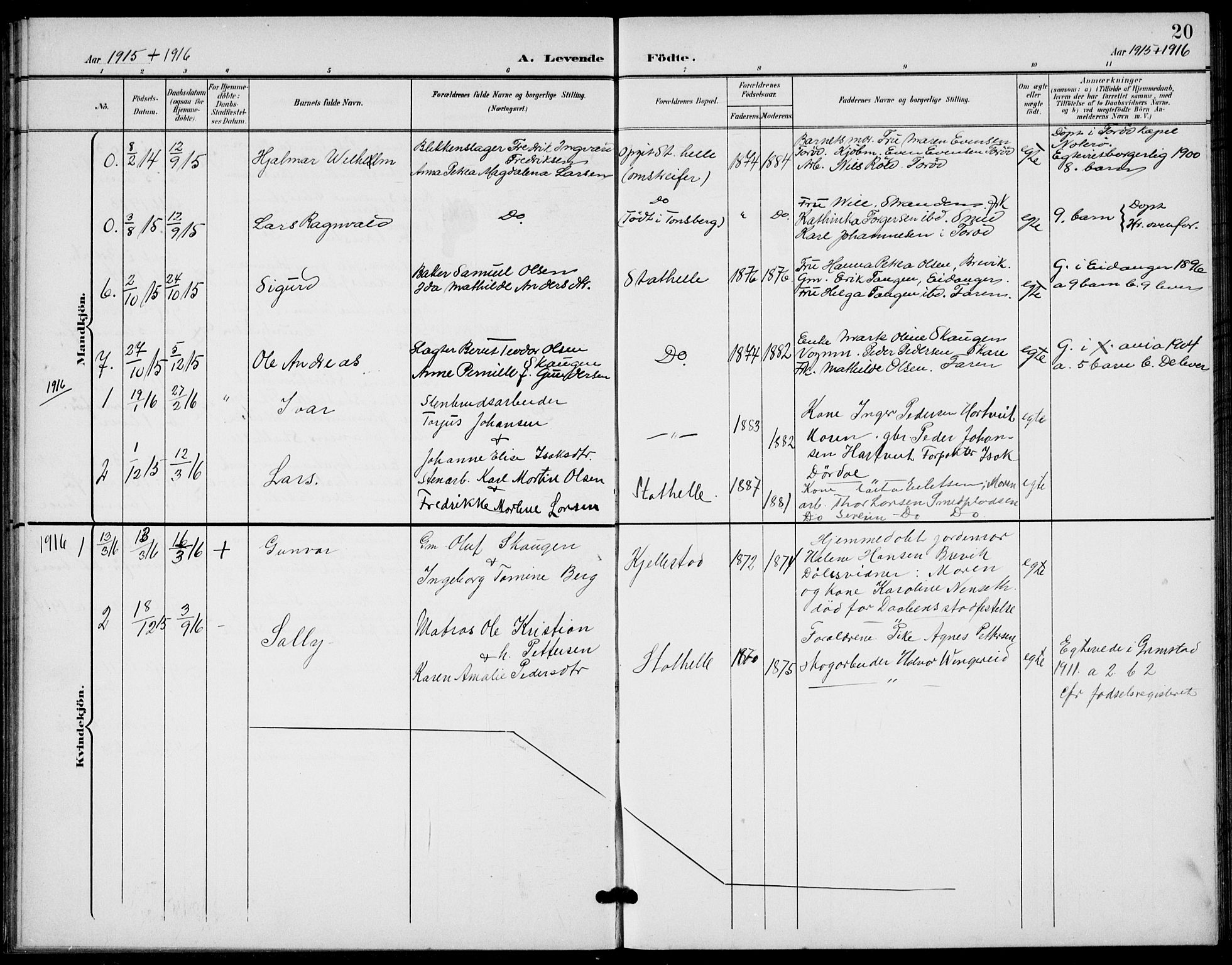 Bamble kirkebøker, SAKO/A-253/G/Gb/L0002: Parish register (copy) no. II 2, 1900-1925, p. 20