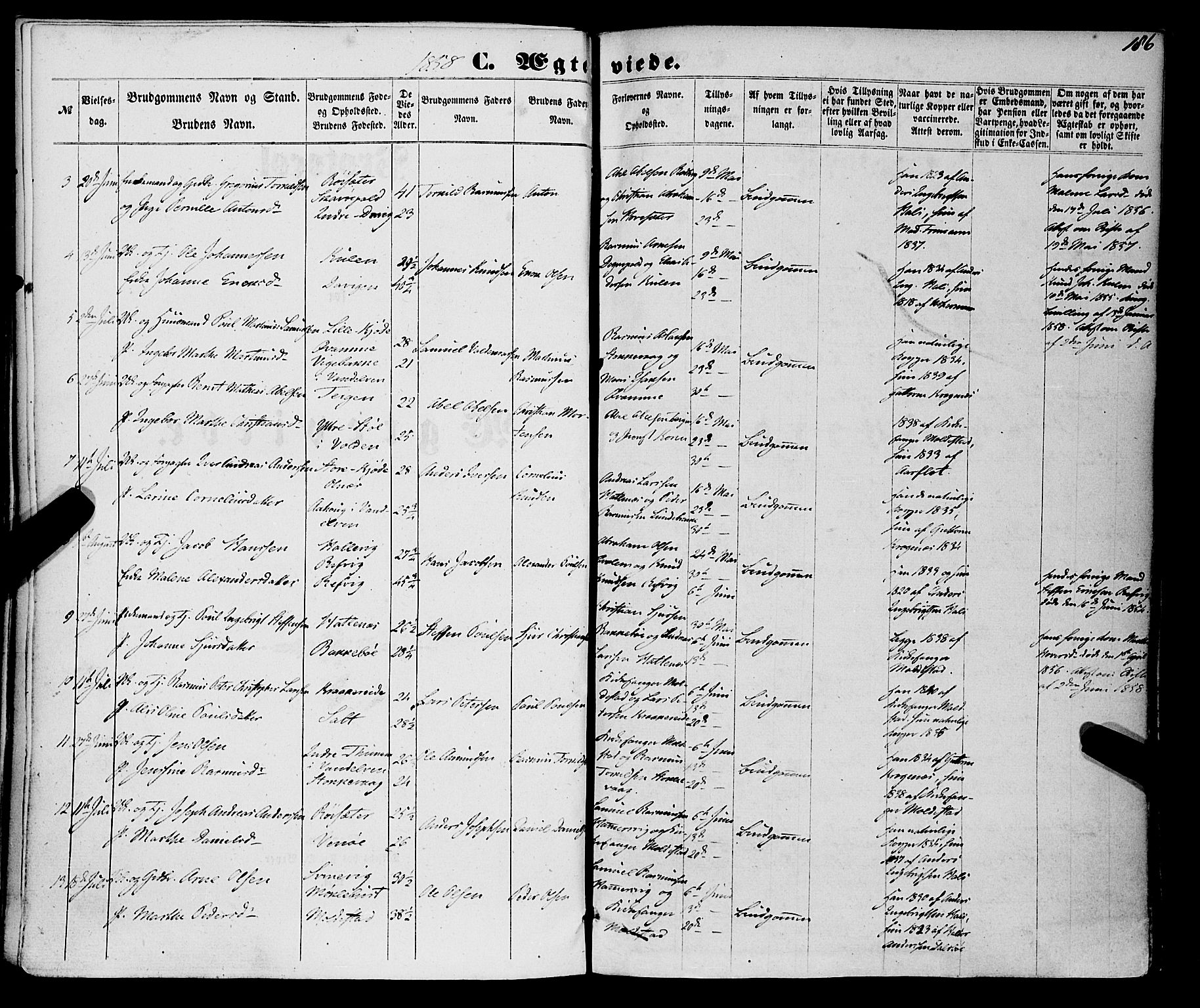 Selje sokneprestembete, SAB/A-99938/H/Ha/Haa/Haaa: Parish register (official) no. A 11, 1858-1870, p. 186