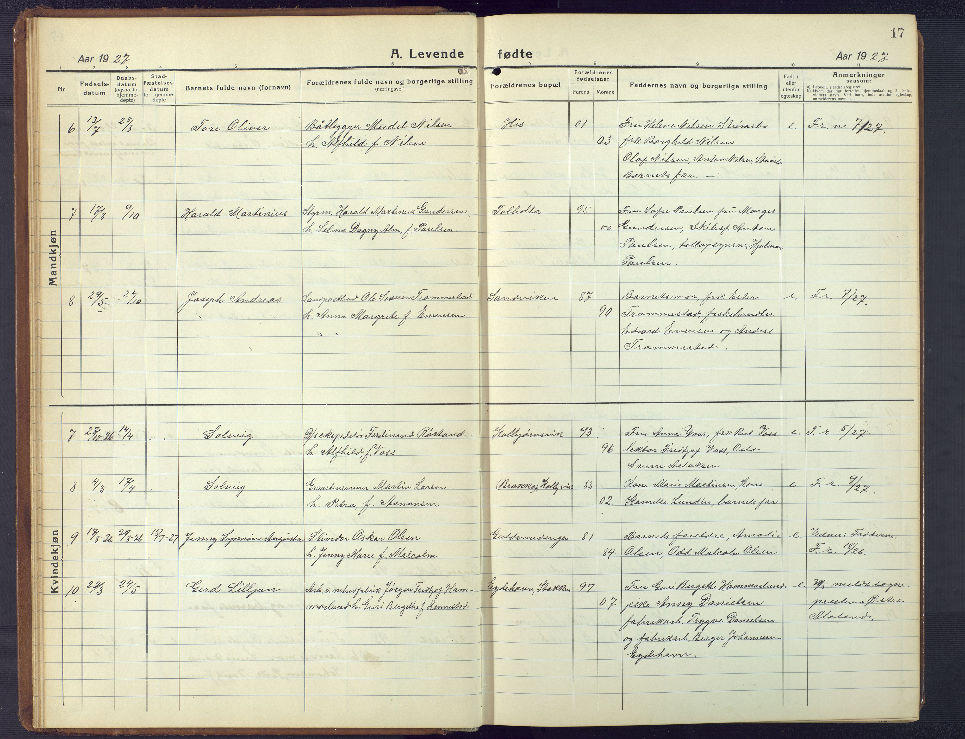 Hisøy sokneprestkontor, AV/SAK-1111-0020/F/Fb/L0005: Parish register (copy) no. B 5, 1924-1946, p. 17