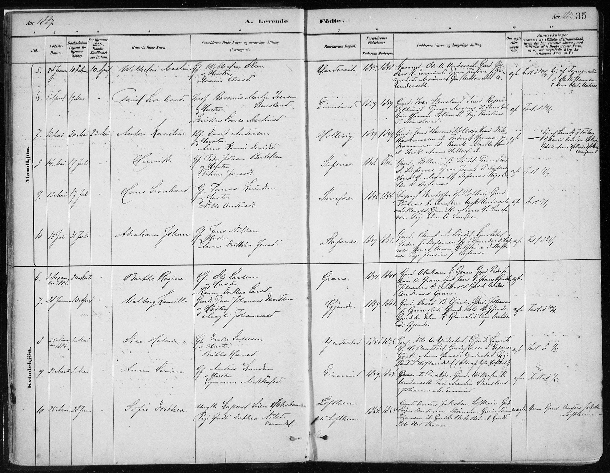 Askvoll sokneprestembete, AV/SAB-A-79501/H/Haa/Haab/L0002: Parish register (official) no. B 2, 1879-1909, p. 35