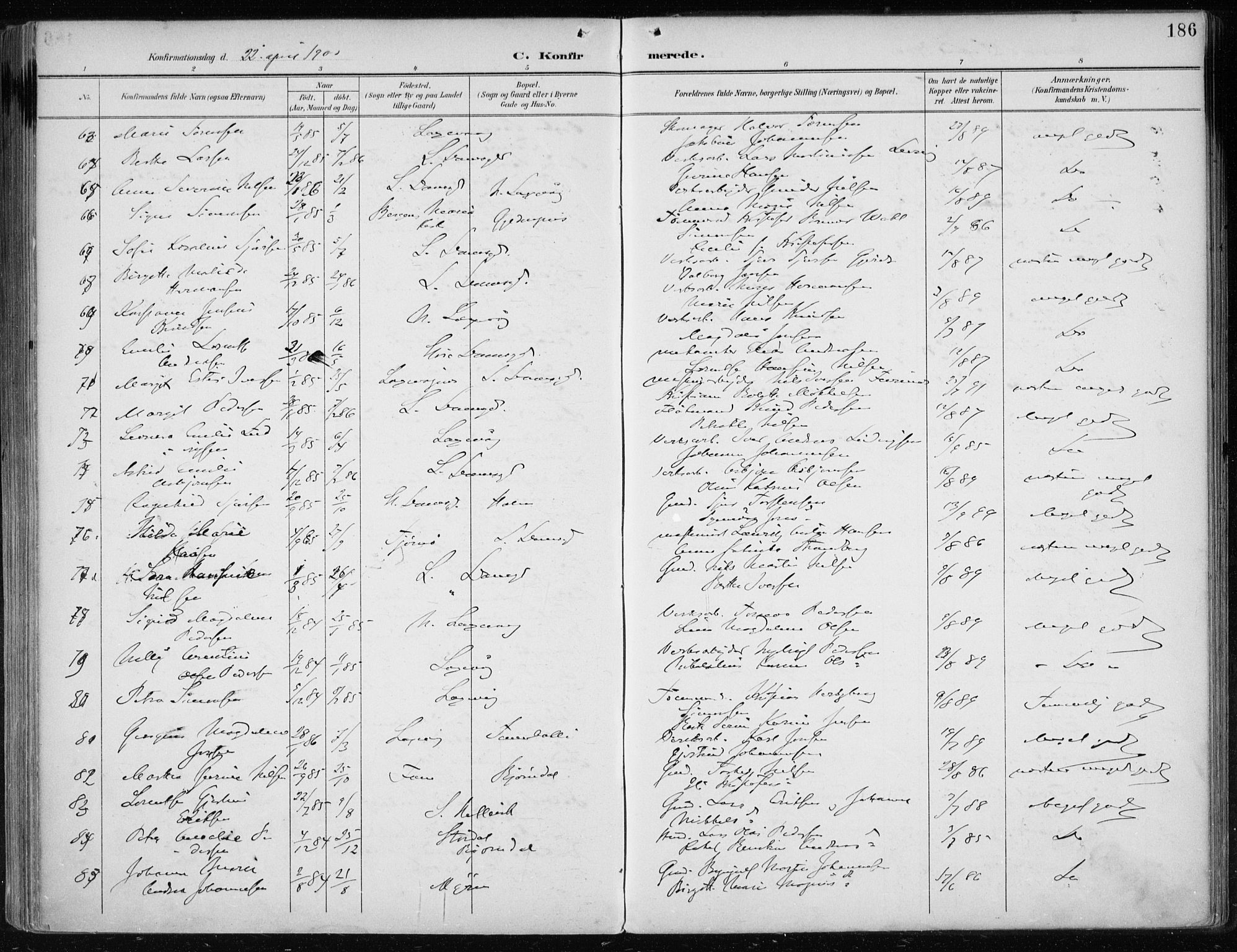 Askøy Sokneprestembete, AV/SAB-A-74101/H/Ha/Haa/Haae/L0003: Parish register (official) no. E 3, 1891-1903, p. 186