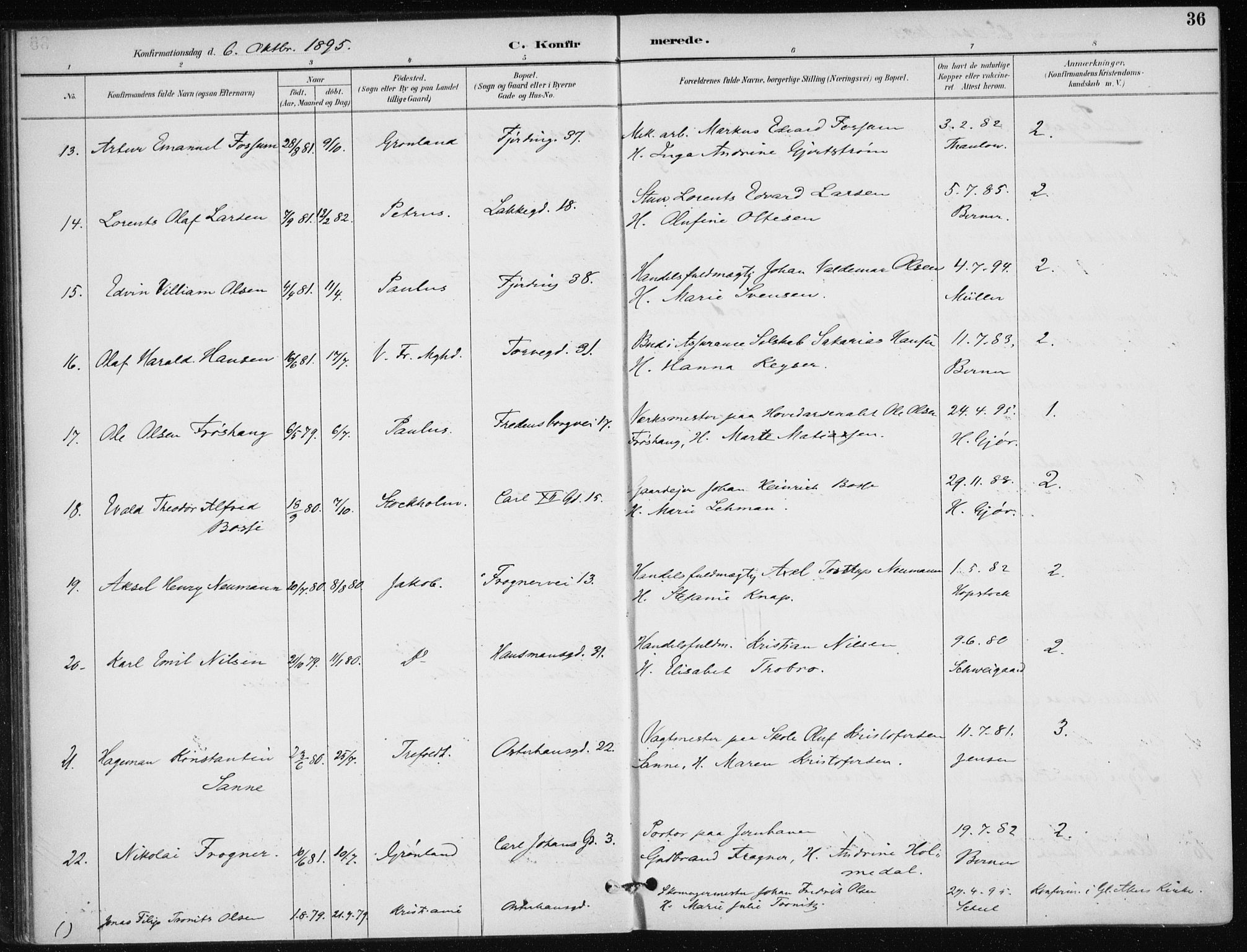 Jakob prestekontor Kirkebøker, AV/SAO-A-10850/F/Fa/L0008: Parish register (official) no. 8, 1892-1924, p. 36