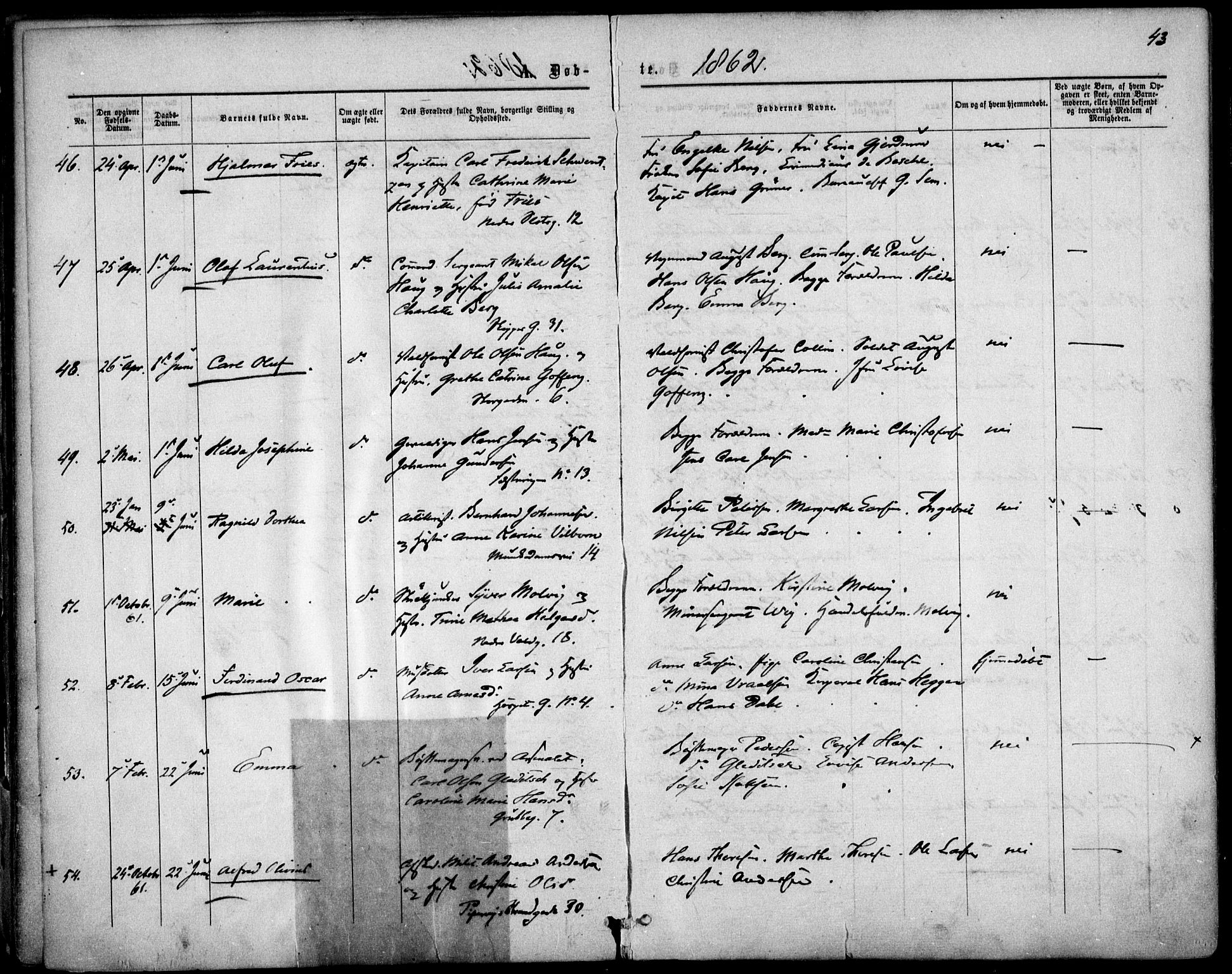 Garnisonsmenigheten Kirkebøker, AV/SAO-A-10846/F/Fa/L0010: Parish register (official) no. 10, 1859-1869, p. 43