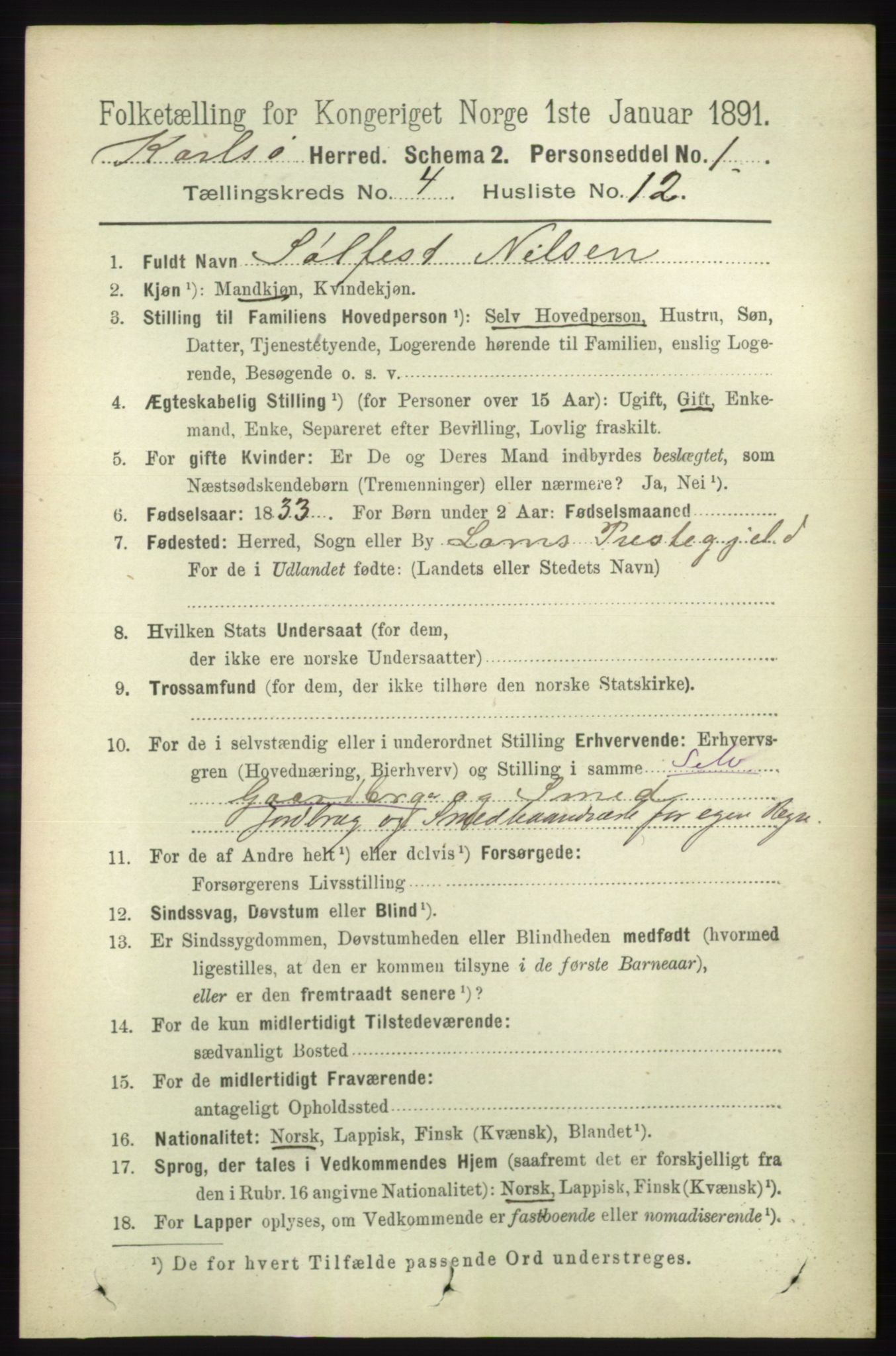 RA, 1891 census for 1936 Karlsøy, 1891, p. 930