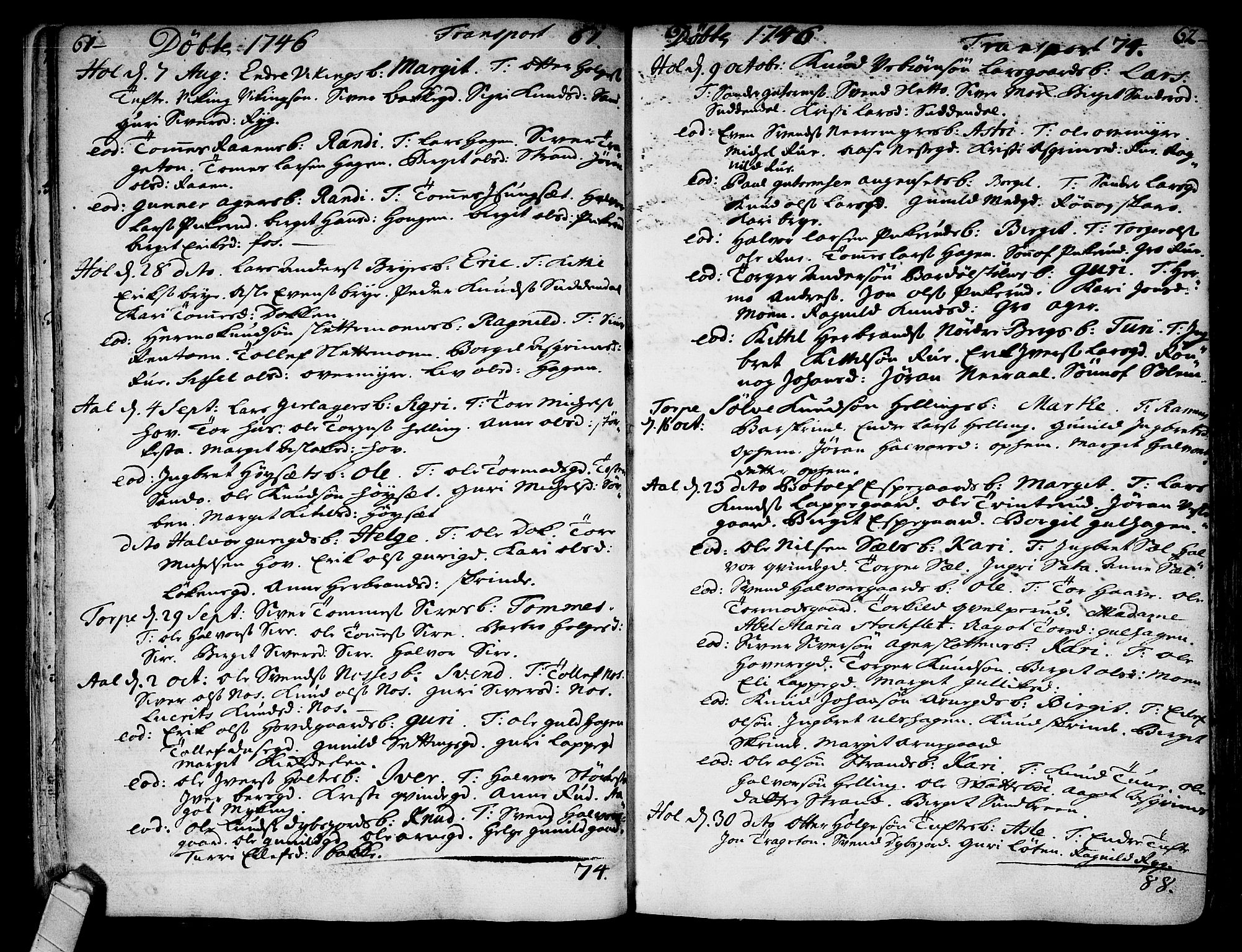 Ål kirkebøker, AV/SAKO-A-249/F/Fa/L0001: Parish register (official) no. I 1, 1744-1769, p. 61-62