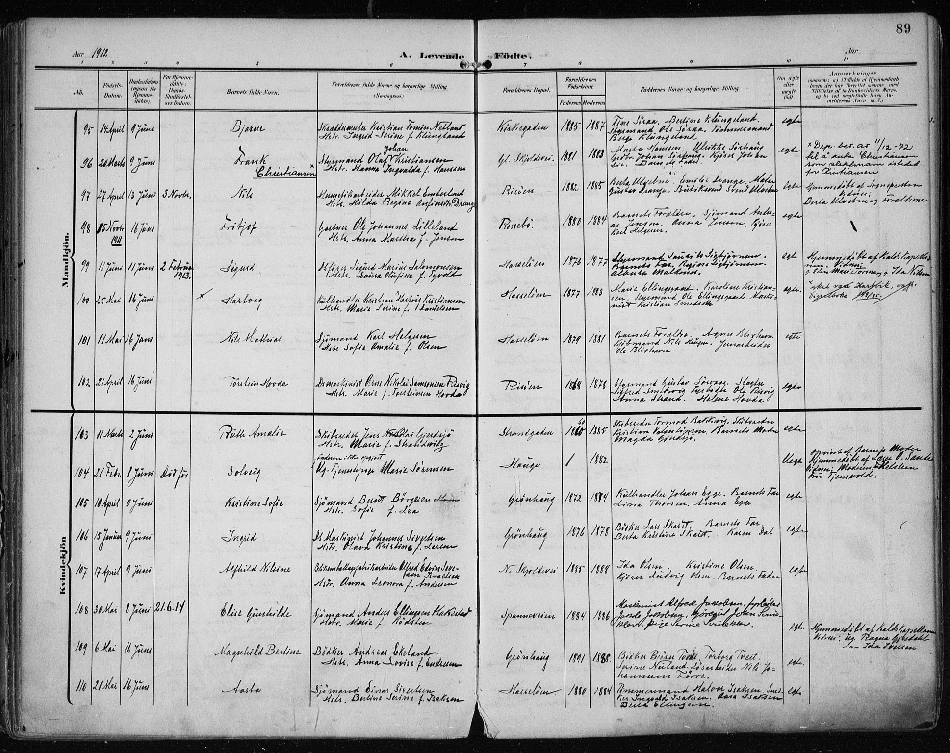 Haugesund sokneprestkontor, AV/SAST-A -101863/H/Ha/Haa/L0008: Parish register (official) no. A 8, 1908-1921, p. 89