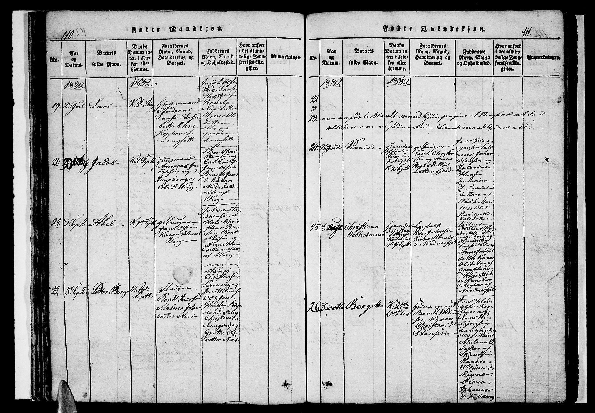 Ministerialprotokoller, klokkerbøker og fødselsregistre - Nordland, SAT/A-1459/847/L0676: Parish register (copy) no. 847C04, 1821-1853, p. 110-111