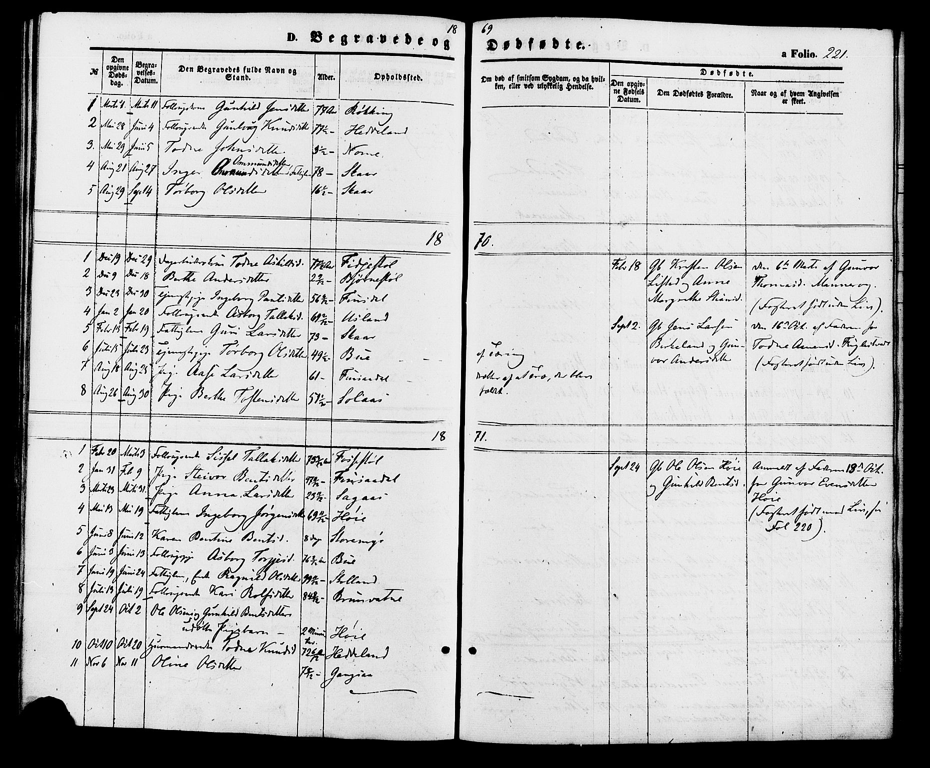 Holum sokneprestkontor, SAK/1111-0022/F/Fa/Fac/L0003: Parish register (official) no. A 3, 1860-1883, p. 221