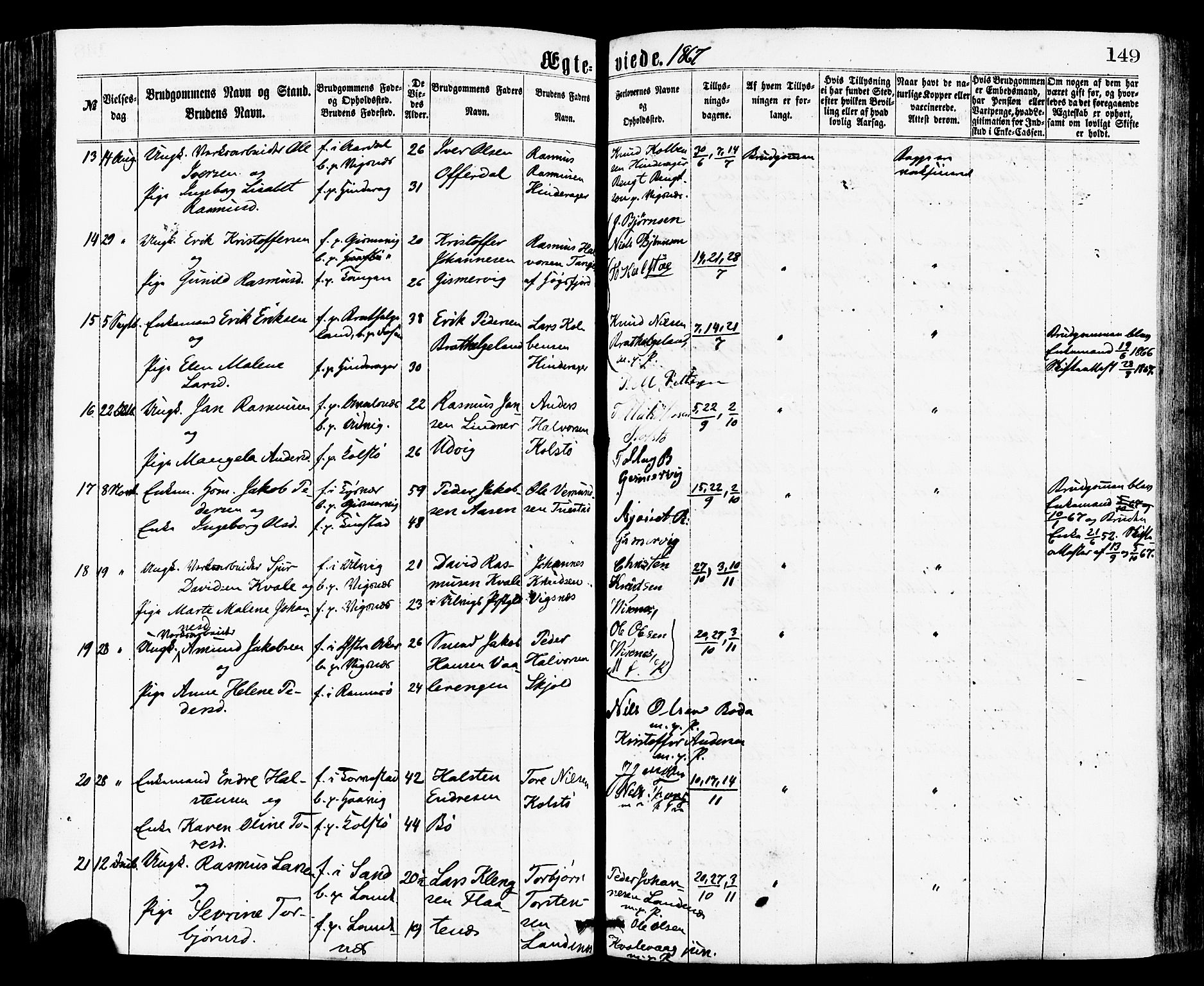 Avaldsnes sokneprestkontor, SAST/A -101851/H/Ha/Haa/L0012: Parish register (official) no. A 12, 1865-1880, p. 149