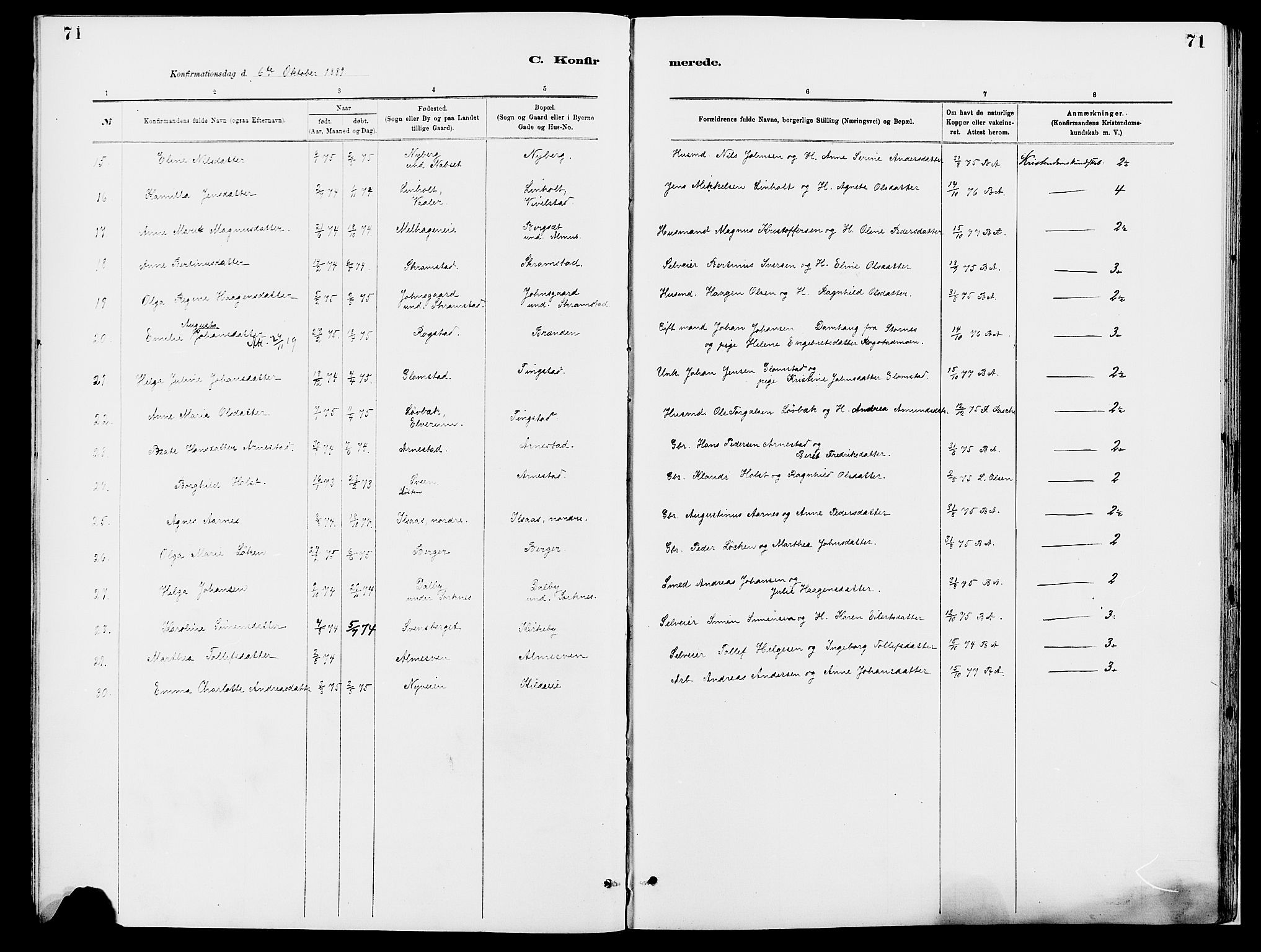 Åmot prestekontor, Hedmark, SAH/PREST-056/H/Ha/Haa/L0010: Parish register (official) no. 10, 1884-1889, p. 71