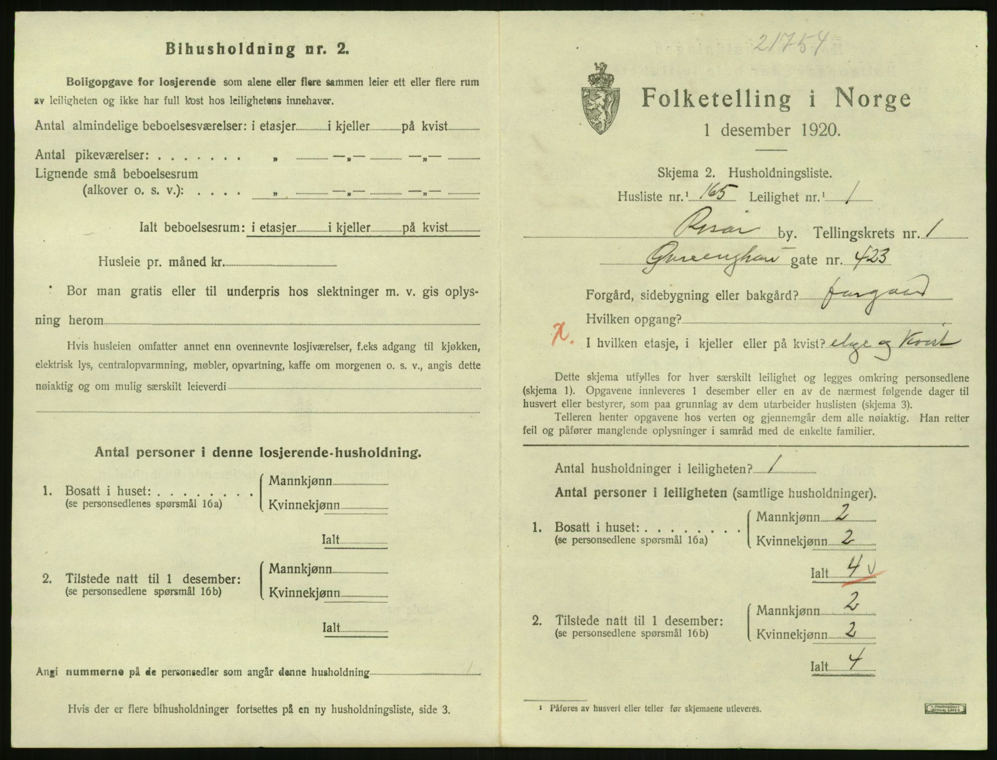 SAK, 1920 census for Risør, 1920, p. 1749