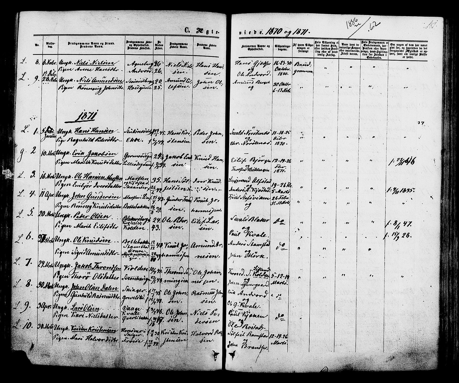 Lom prestekontor, SAH/PREST-070/K/L0007: Parish register (official) no. 7, 1863-1884, p. 181