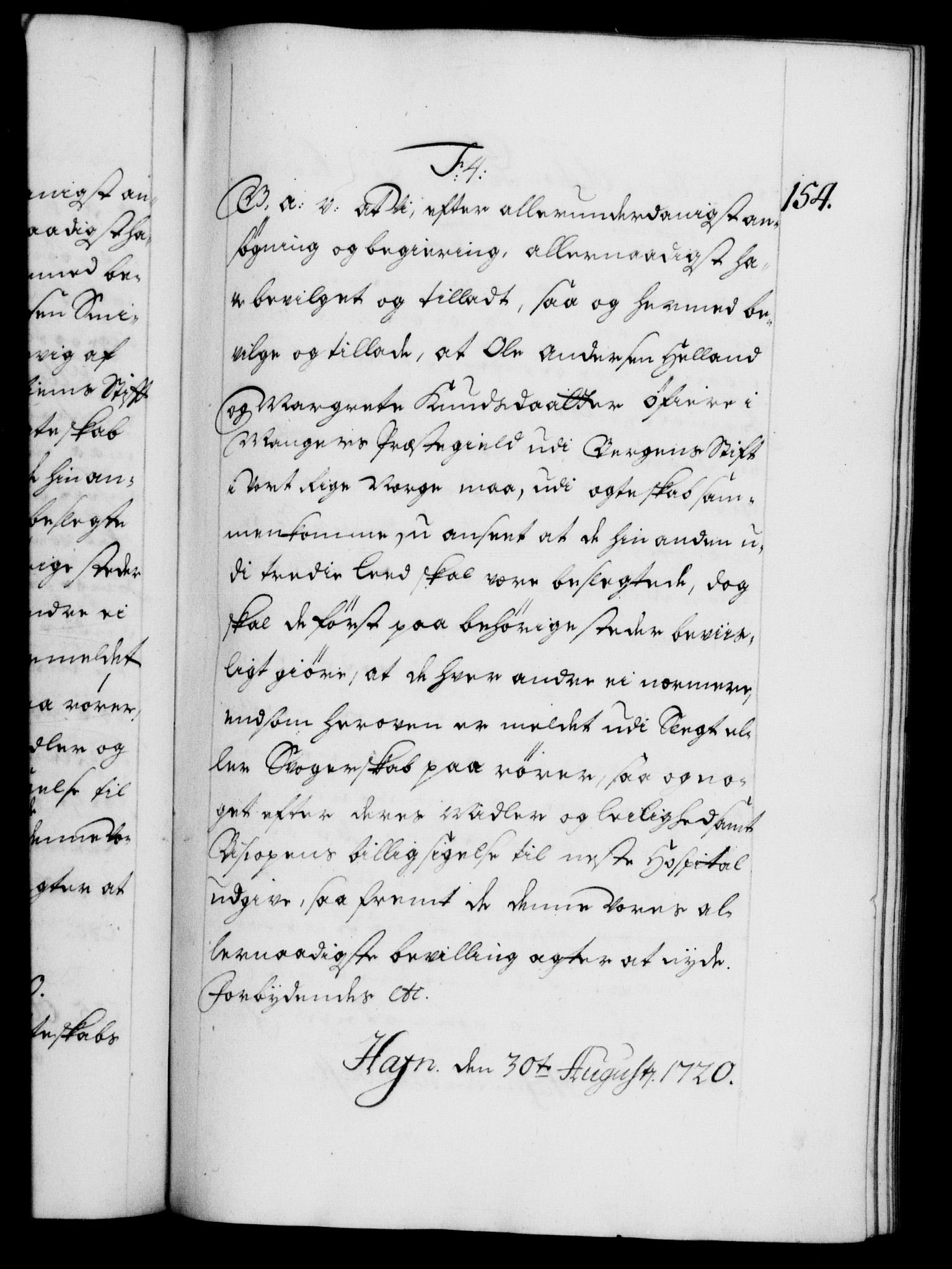 Danske Kanselli 1572-1799, RA/EA-3023/F/Fc/Fca/Fcaa/L0023: Norske registre, 1720-1722, p. 154a