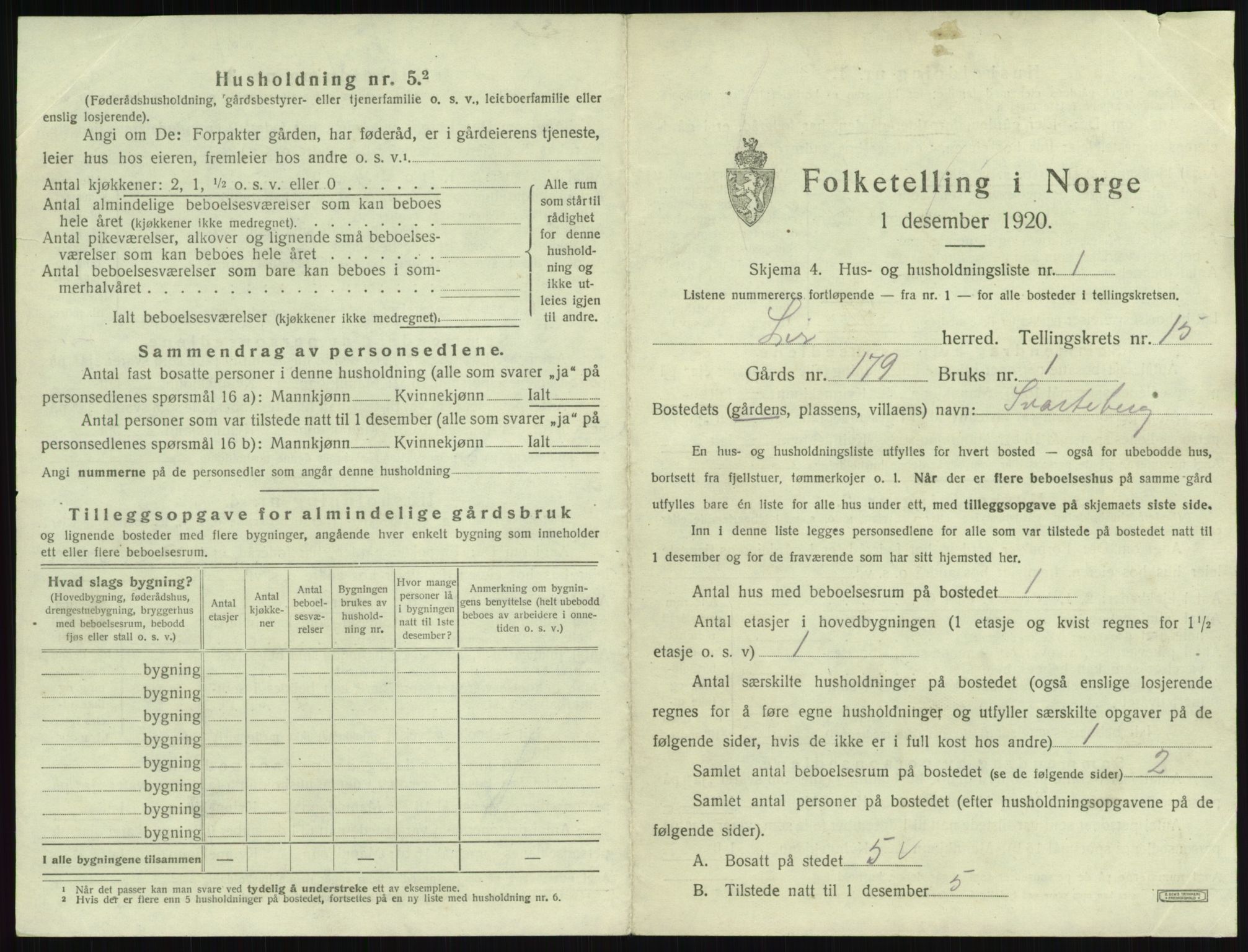 SAKO, 1920 census for Lier, 1920, p. 2609