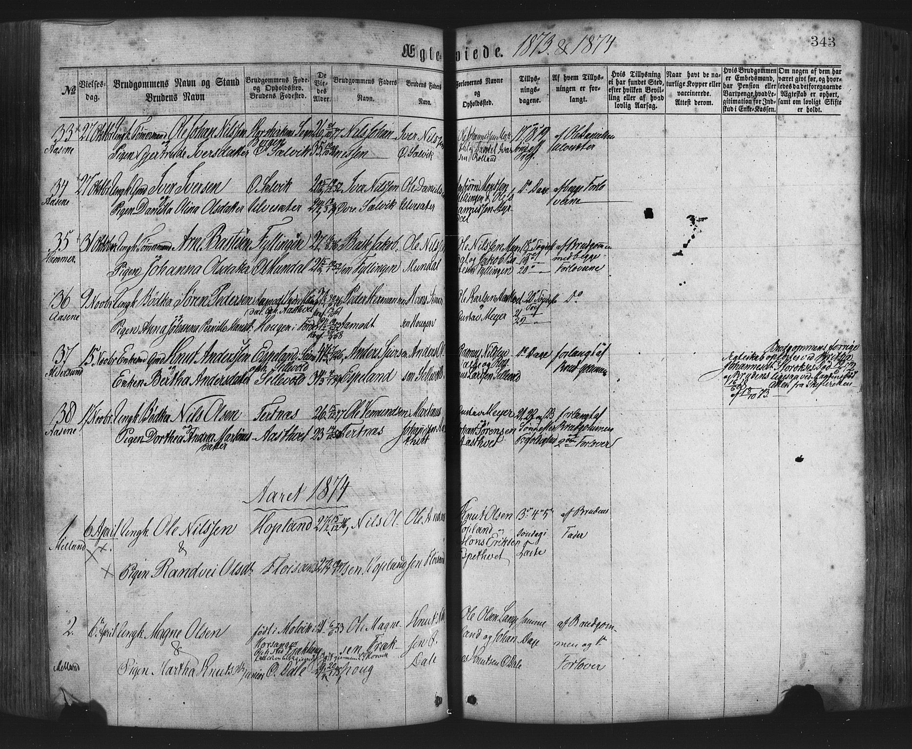 Hamre sokneprestembete, AV/SAB-A-75501/H/Ha/Haa/Haaa/L0015: Parish register (official) no. A 15, 1870-1881, p. 343