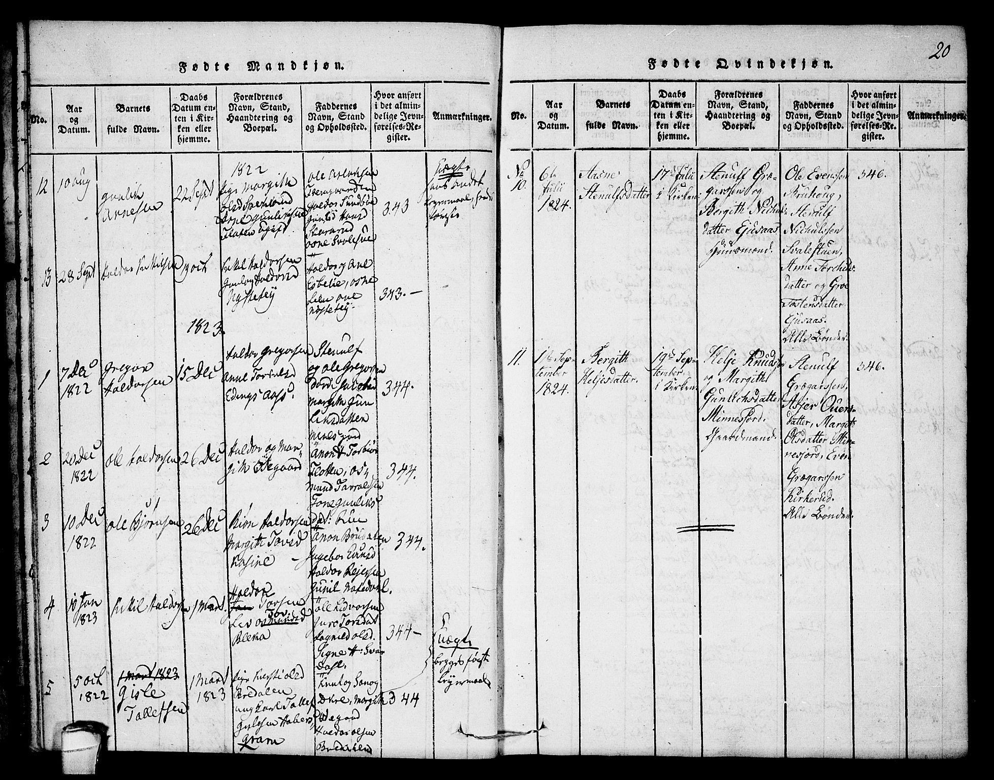 Seljord kirkebøker, SAKO/A-20/F/Fb/L0001: Parish register (official) no. II 1, 1815-1831, p. 20