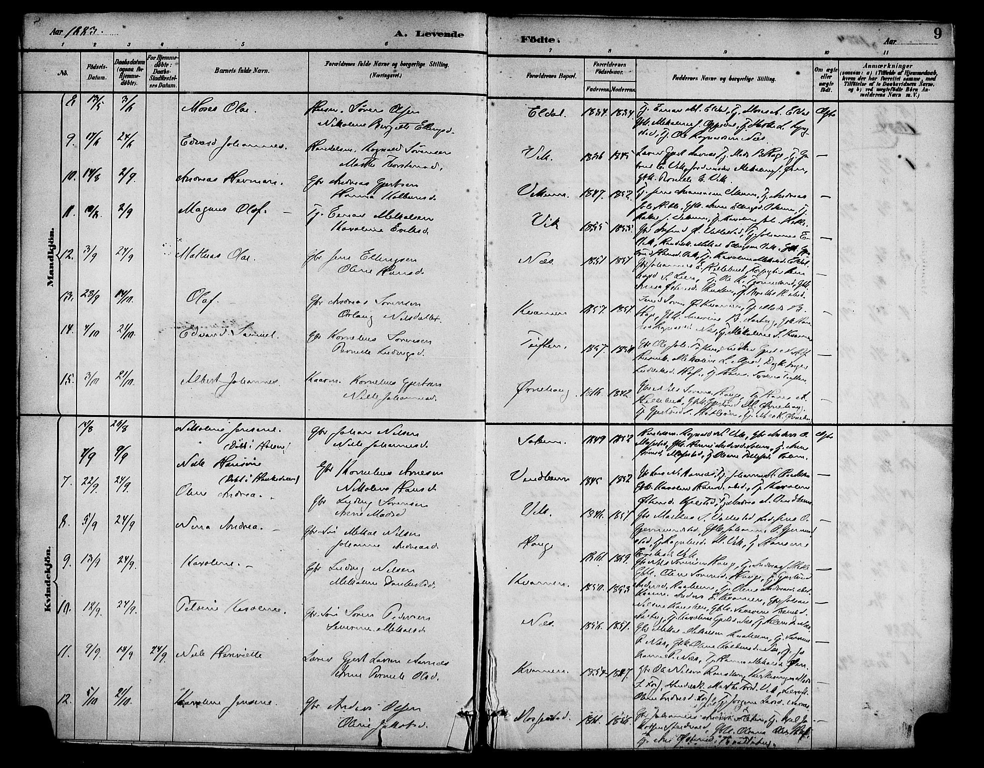 Gaular sokneprestembete, AV/SAB-A-80001/H/Haa: Parish register (official) no. D 1, 1882-1899, p. 9