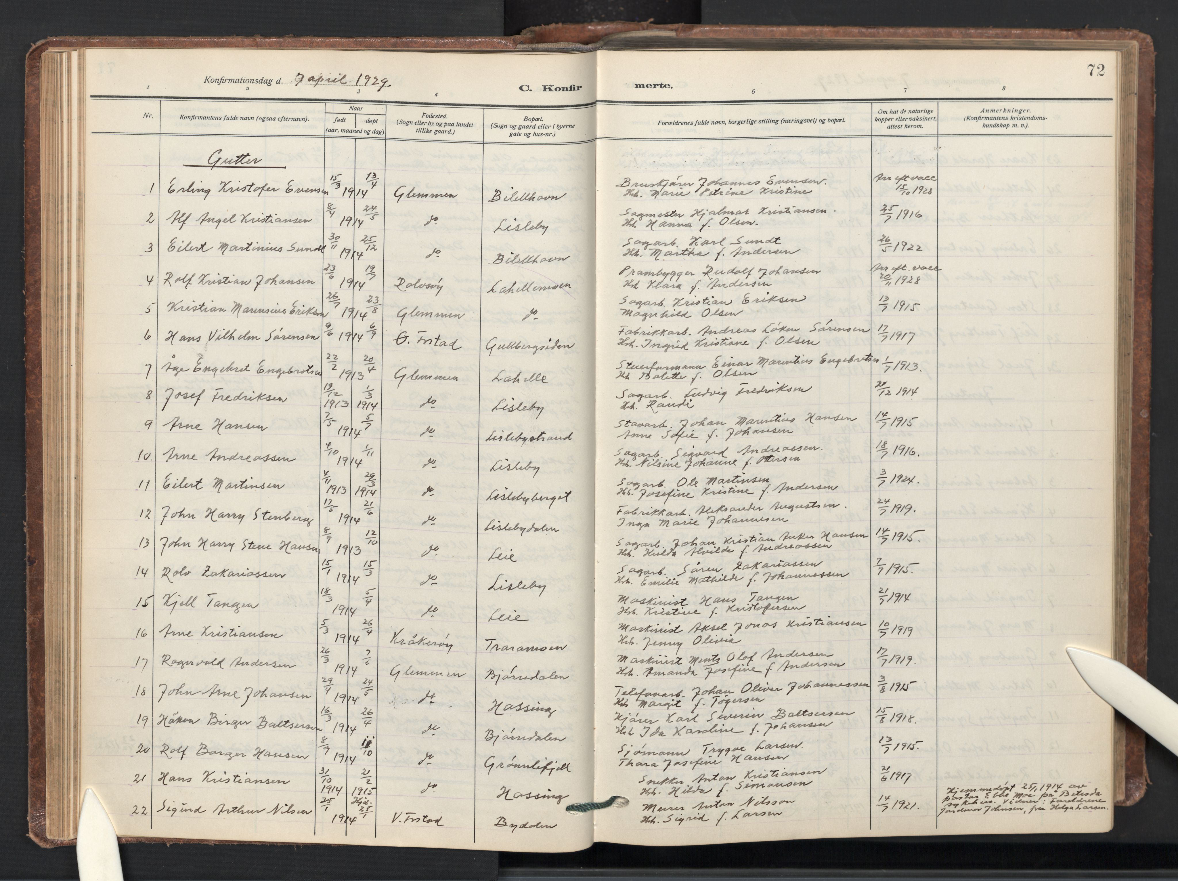 Glemmen prestekontor Kirkebøker, AV/SAO-A-10908/G/Ga/L0008: Parish register (copy) no. 8, 1923-1956, p. 72