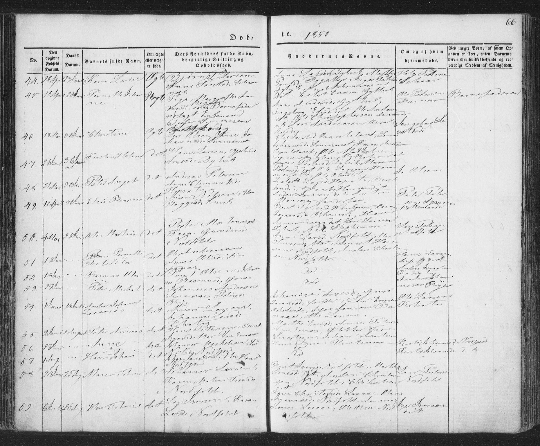 Ministerialprotokoller, klokkerbøker og fødselsregistre - Nordland, AV/SAT-A-1459/853/L0769: Parish register (official) no. 853A08, 1836-1856, p. 66