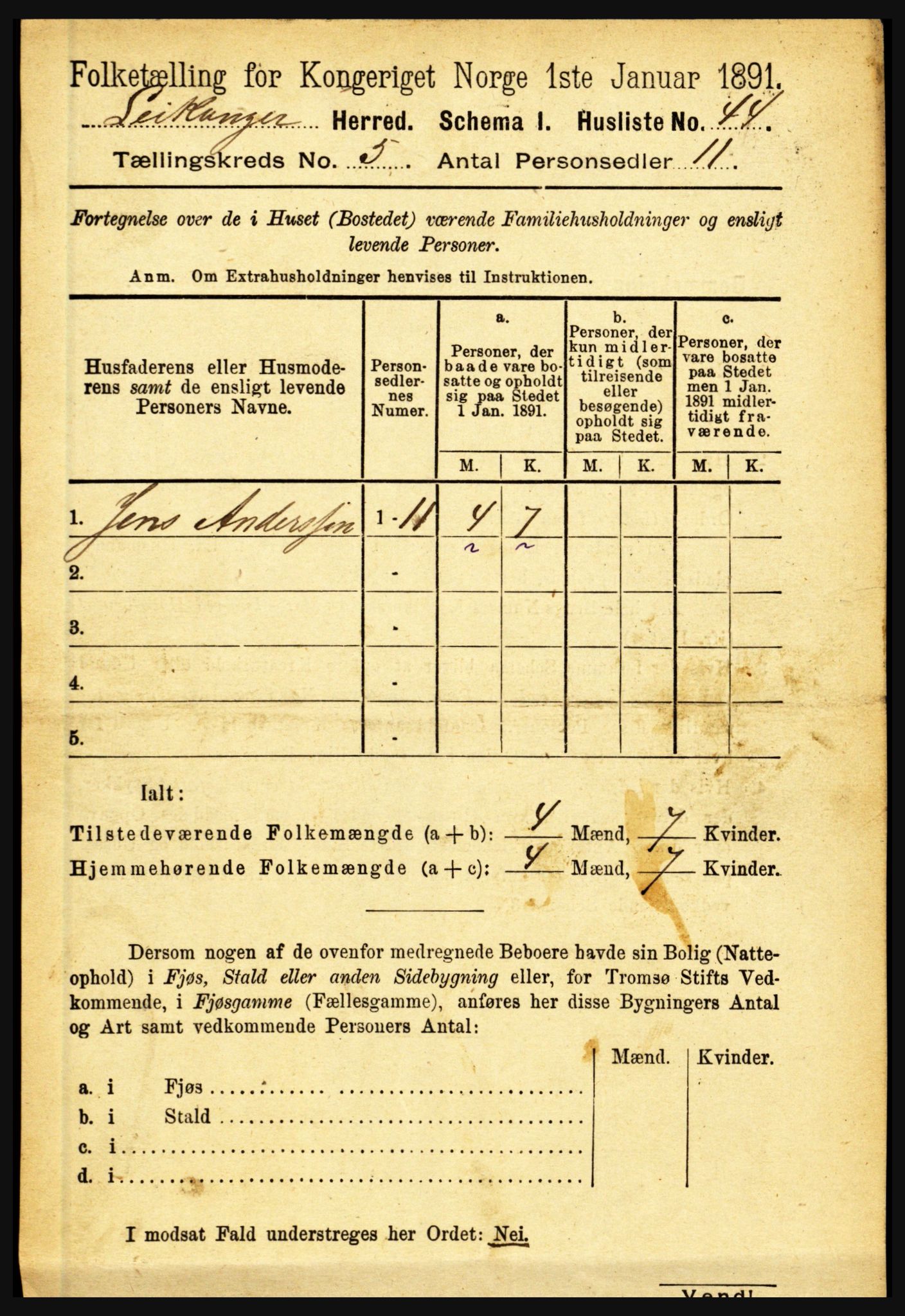 RA, 1891 census for 1419 Leikanger, 1891, p. 871