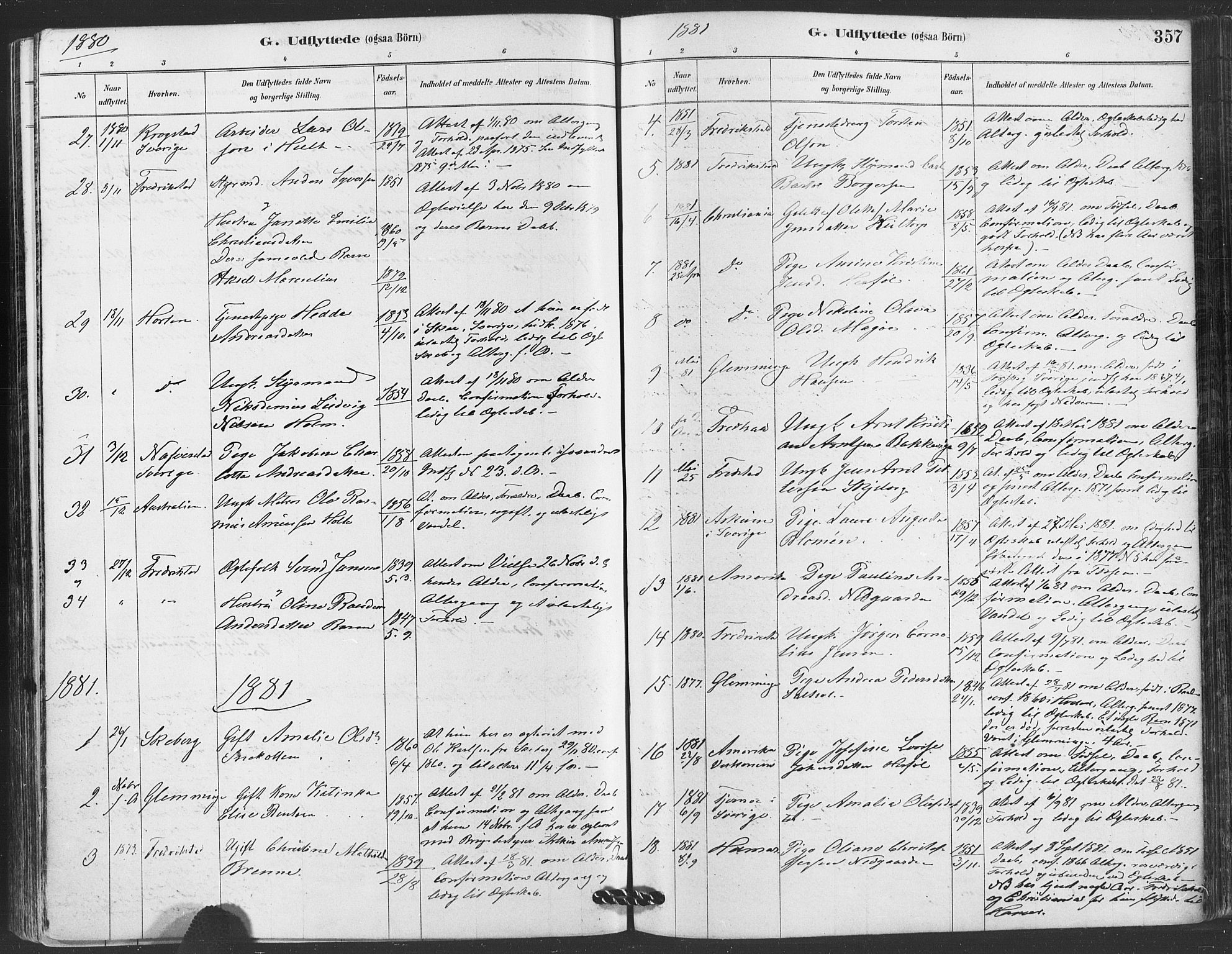 Hvaler prestekontor Kirkebøker, AV/SAO-A-2001/F/Fa/L0008: Parish register (official) no. I 8, 1878-1895, p. 357