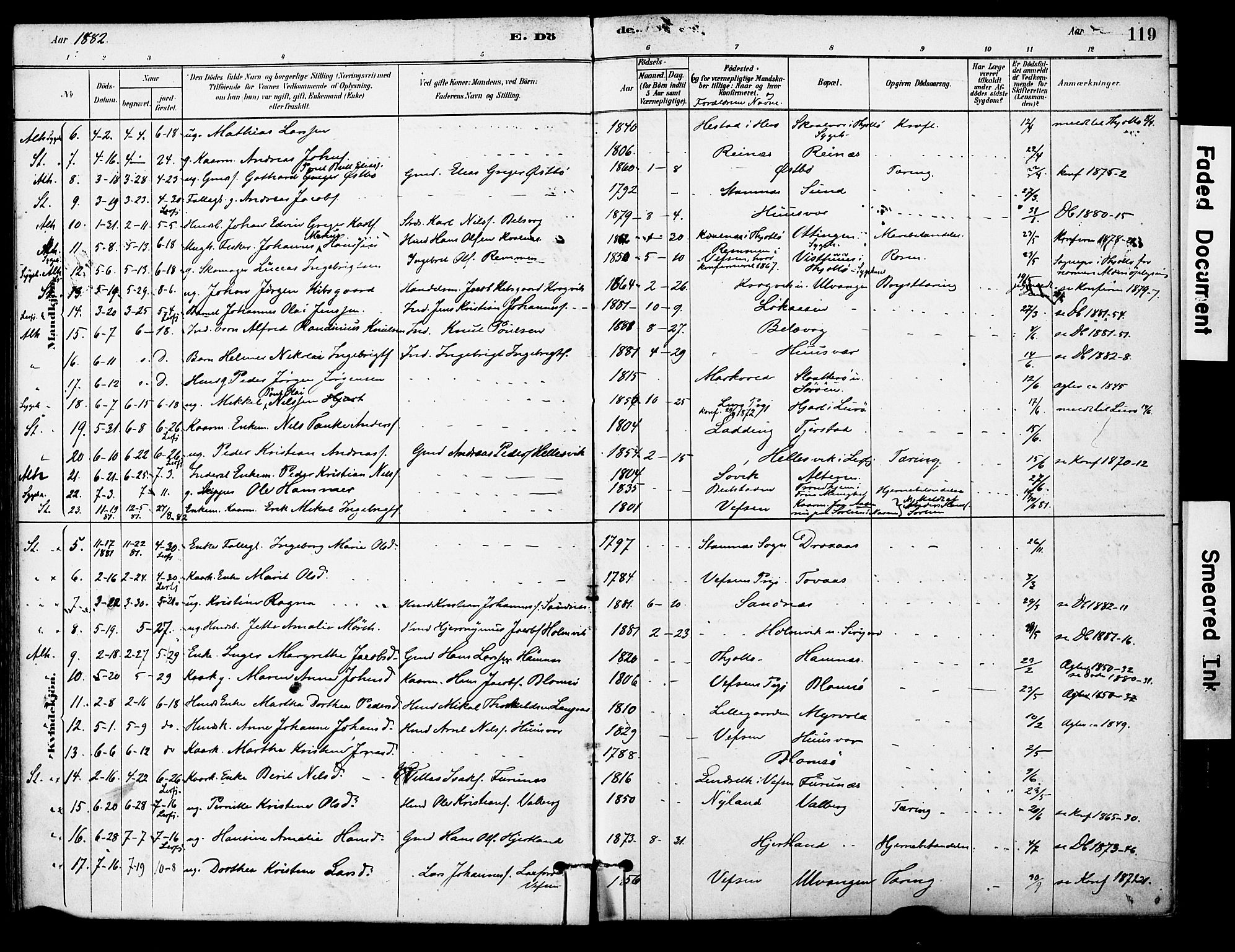 Ministerialprotokoller, klokkerbøker og fødselsregistre - Nordland, AV/SAT-A-1459/830/L0450: Parish register (official) no. 830A14, 1879-1896, p. 119