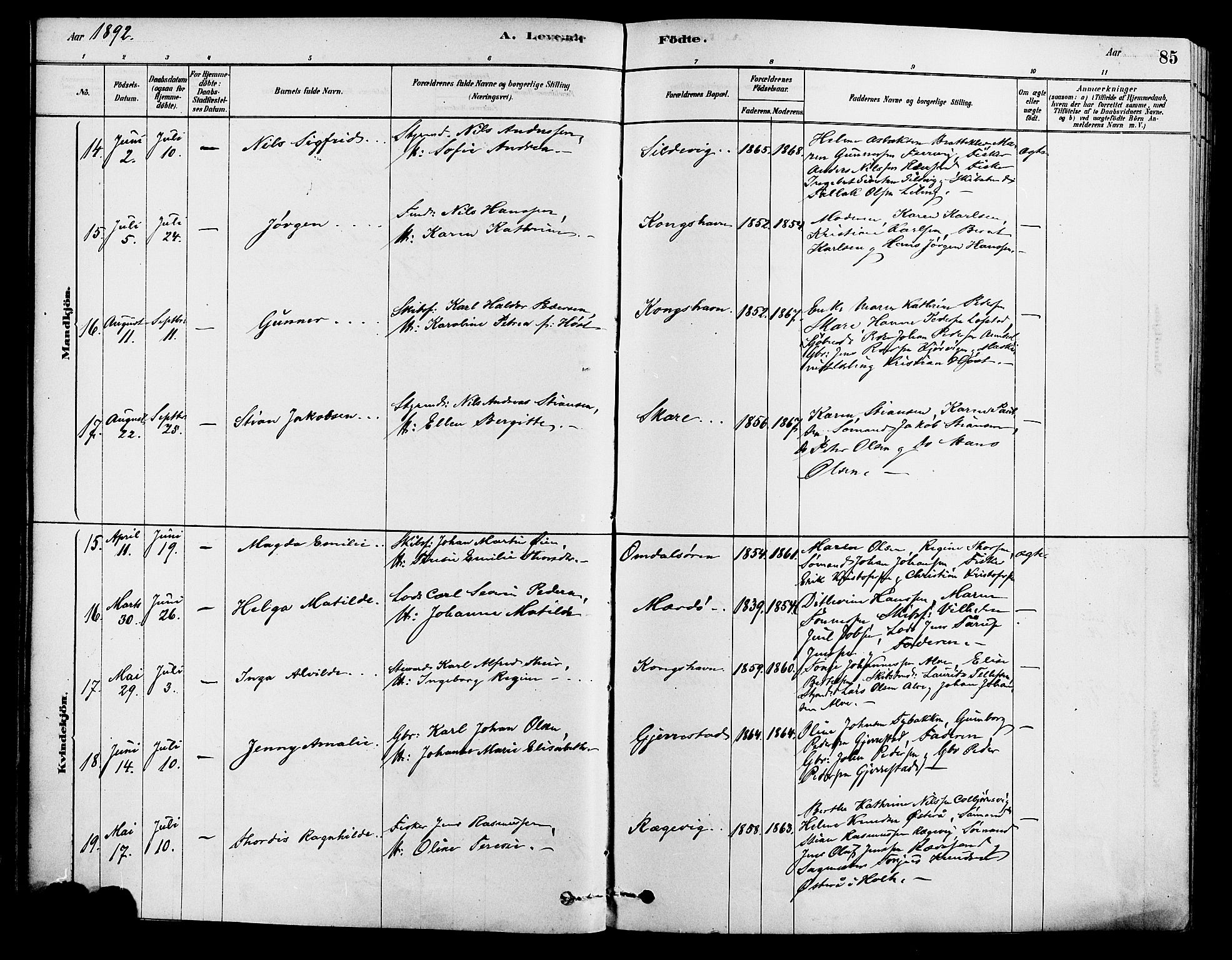 Tromøy sokneprestkontor, AV/SAK-1111-0041/F/Fa/L0009: Parish register (official) no. A 9, 1878-1896, p. 85