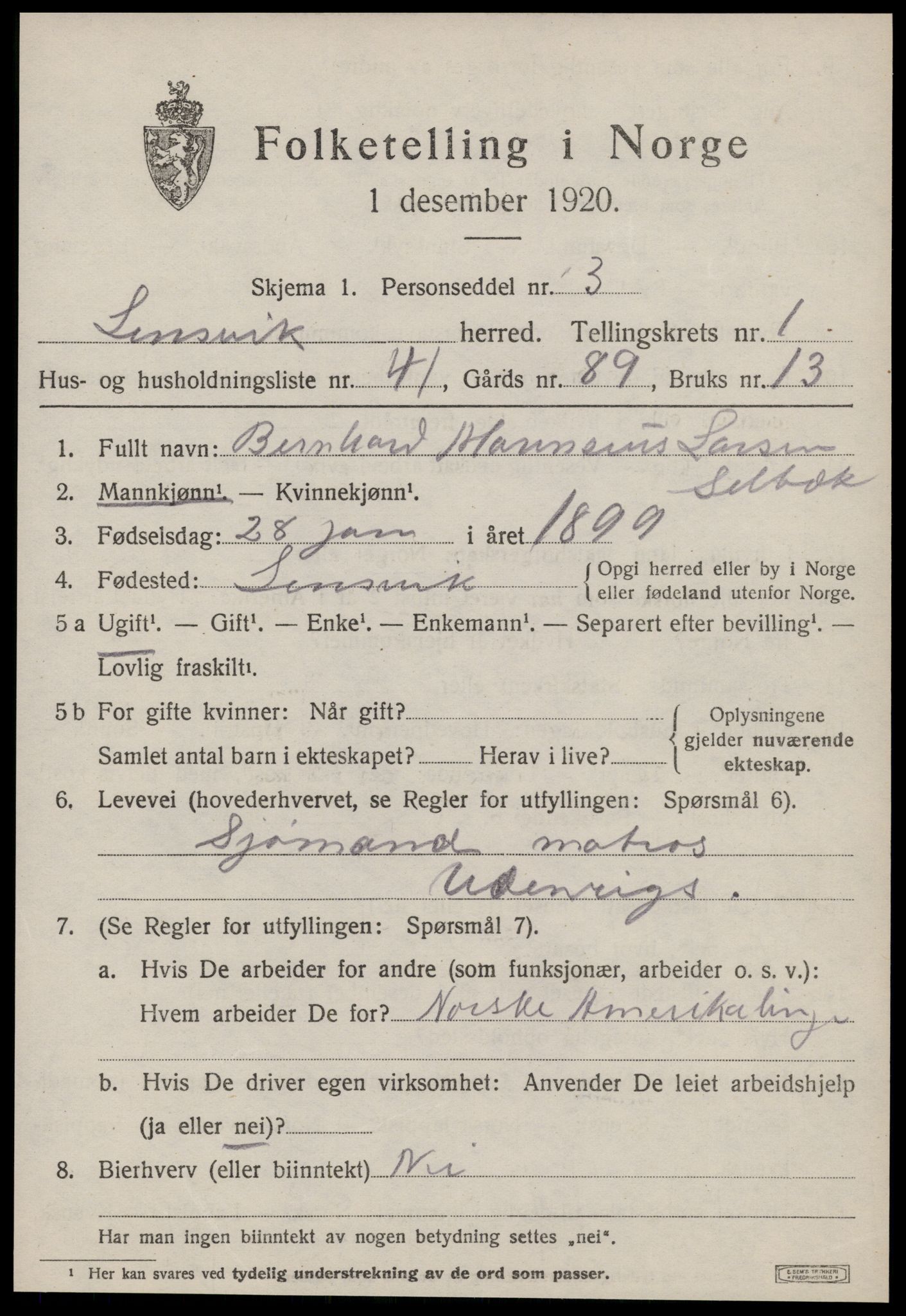 SAT, 1920 census for Lensvik, 1920, p. 936