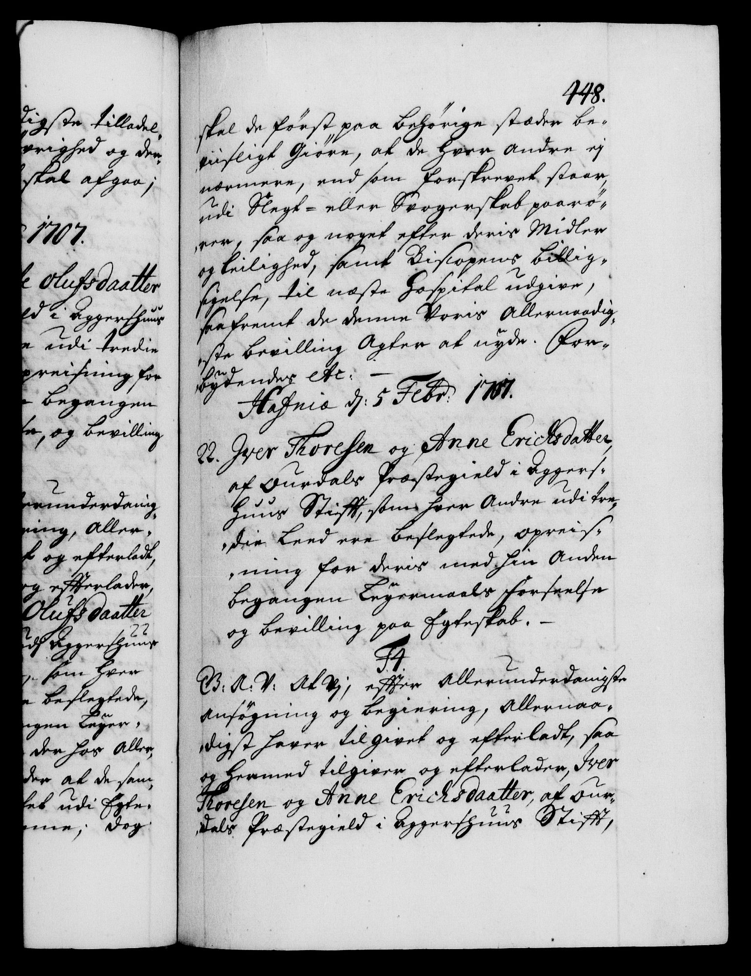 Danske Kanselli 1572-1799, AV/RA-EA-3023/F/Fc/Fca/Fcaa/L0019: Norske registre, 1704-1707, p. 448a