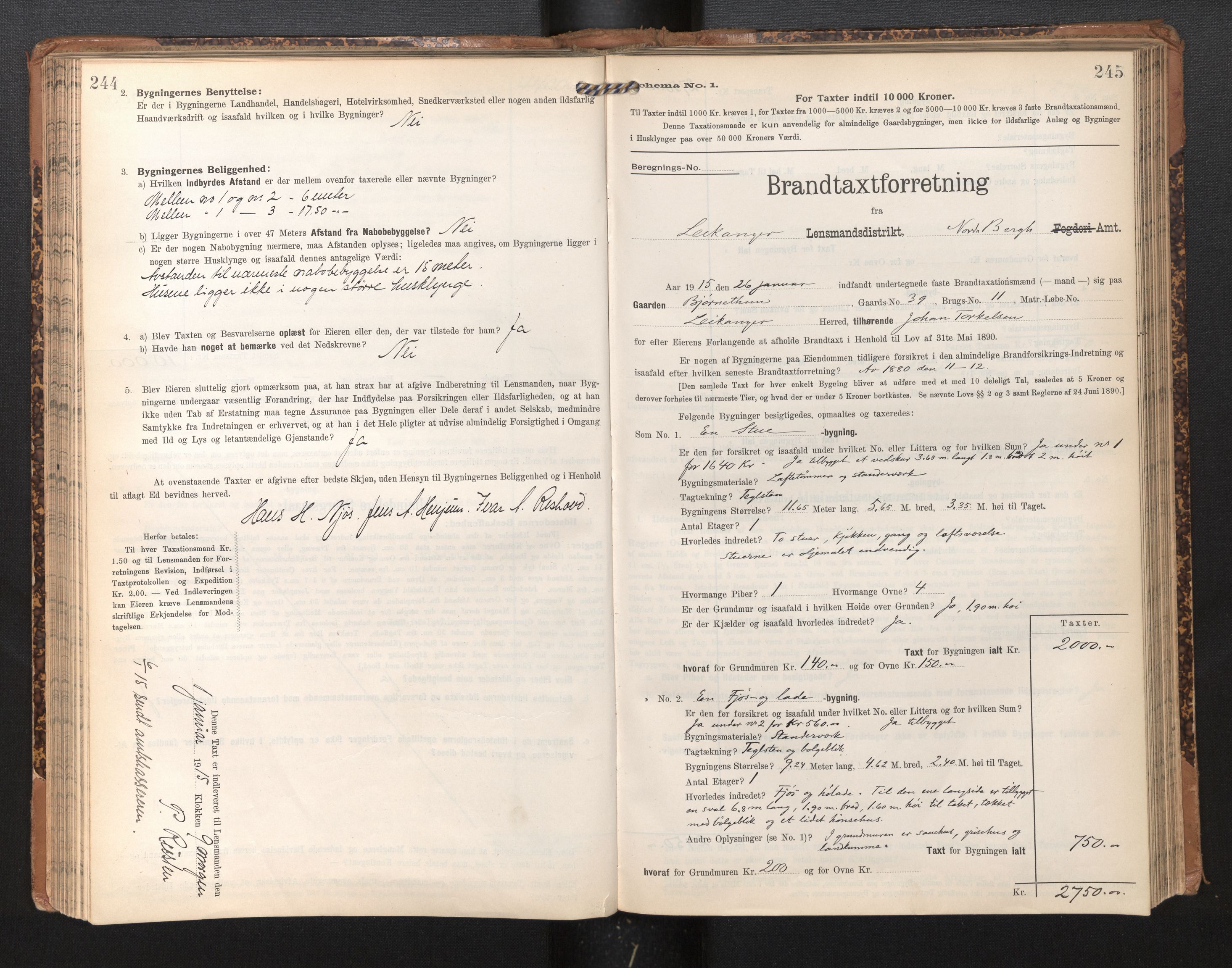 Lensmannen i Leikanger, SAB/A-29201/0012/L0005: Branntakstprotokoll, skjematakst, 1907-1917, p. 244-245