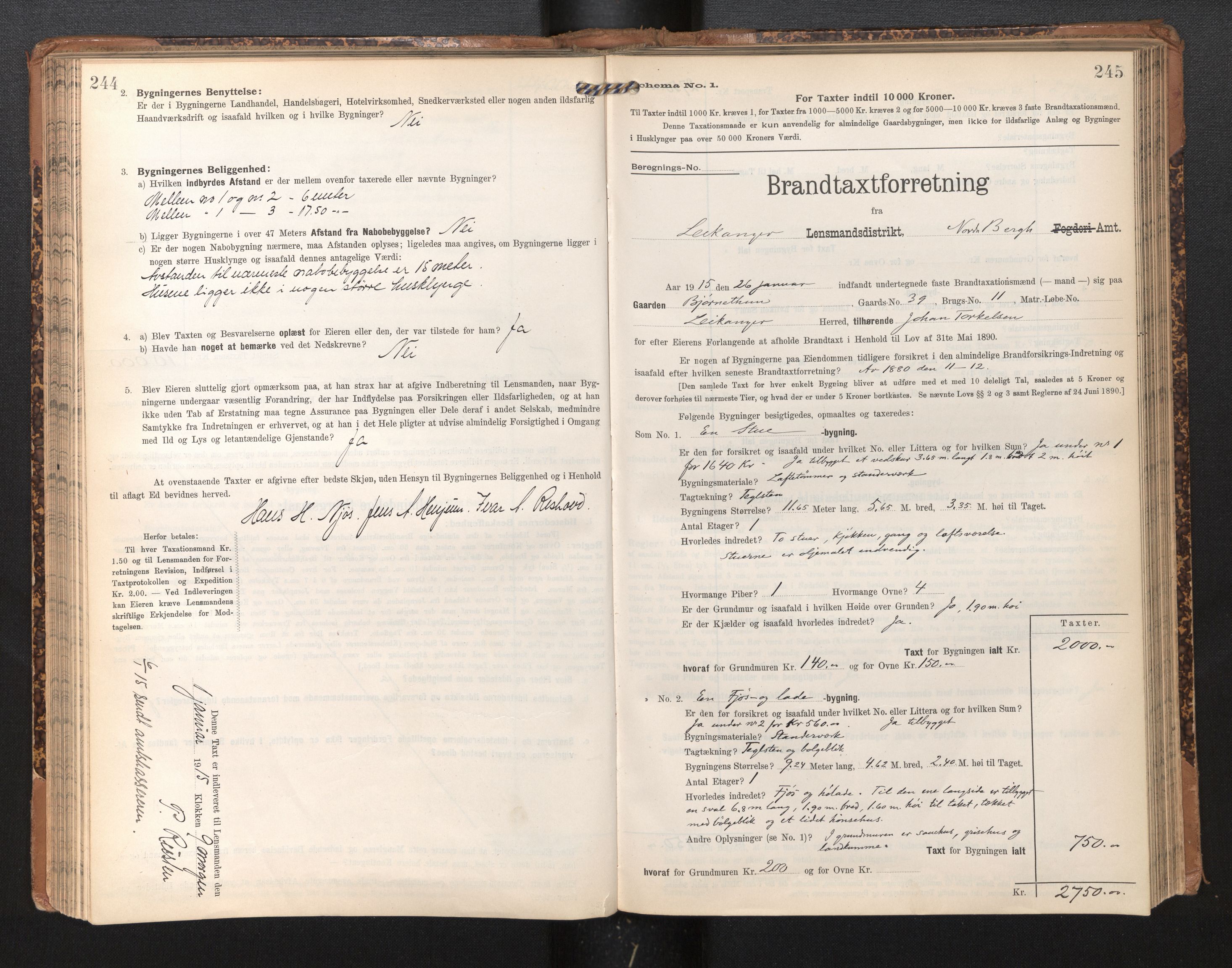 Lensmannen i Leikanger, AV/SAB-A-29201/0012/L0005: Branntakstprotokoll, skjematakst, 1907-1917, p. 244-245