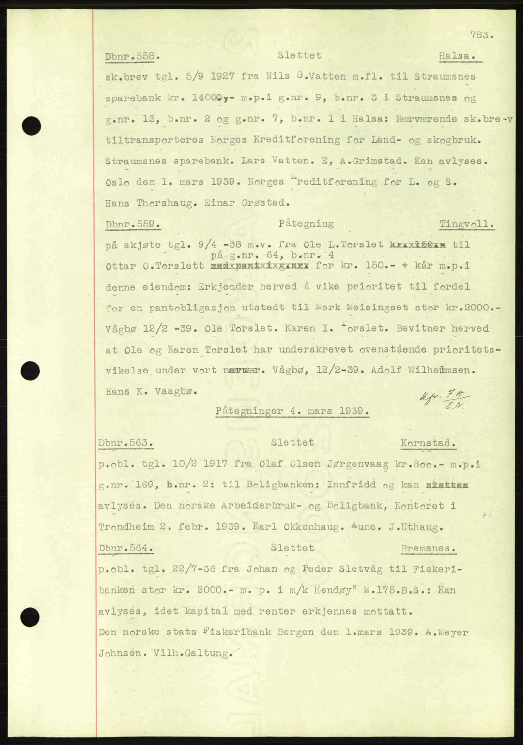 Nordmøre sorenskriveri, AV/SAT-A-4132/1/2/2Ca: Mortgage book no. C80, 1936-1939, Diary no: : 558/1939