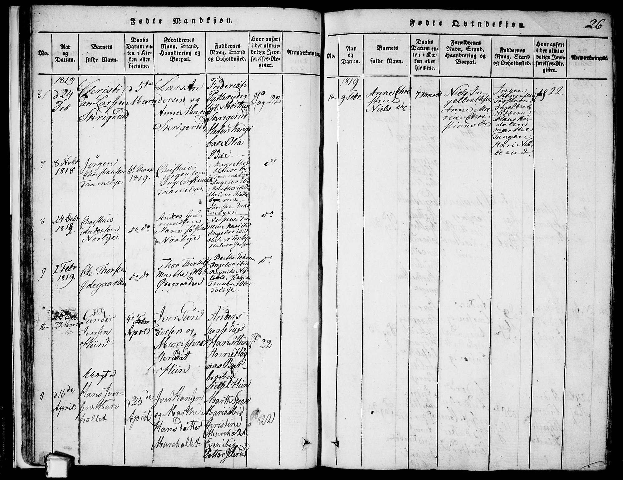 Rødenes prestekontor Kirkebøker, AV/SAO-A-2005/F/Fa/L0004: Parish register (official) no. I 4, 1814-1838, p. 26