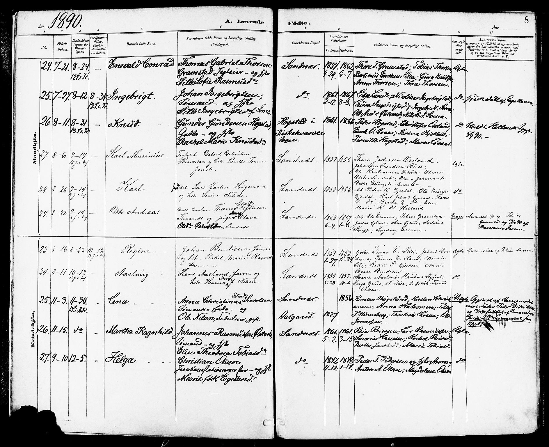 Høyland sokneprestkontor, SAST/A-101799/001/30BA/L0014: Parish register (official) no. A 12, 1890-1898, p. 8