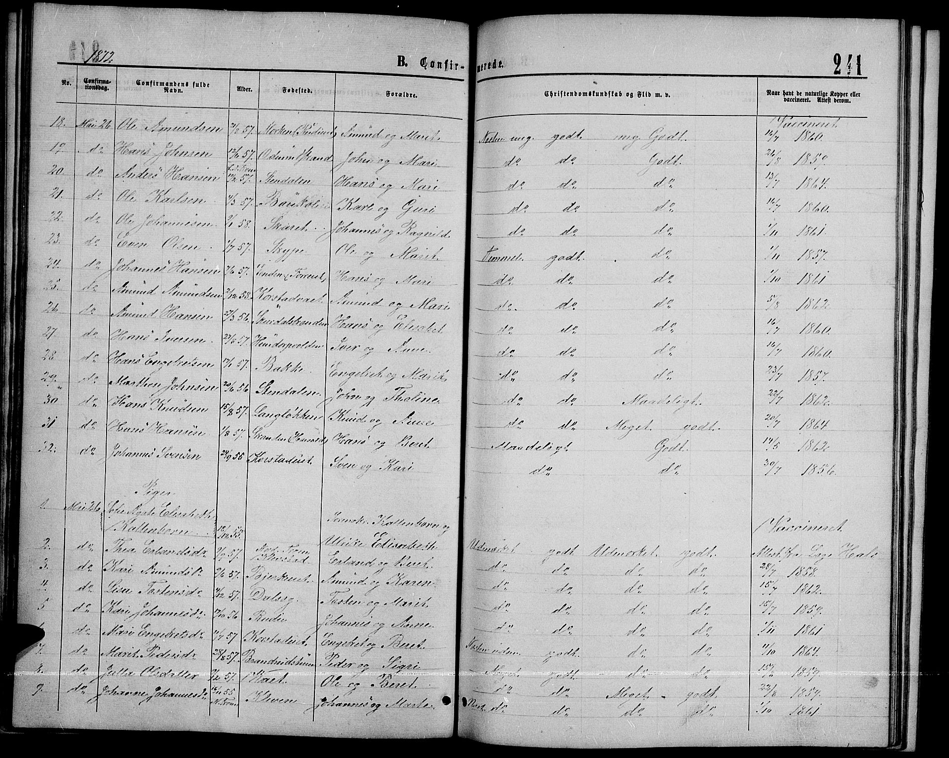 Sør-Fron prestekontor, SAH/PREST-010/H/Ha/Hab/L0002: Parish register (copy) no. 2, 1864-1883, p. 241