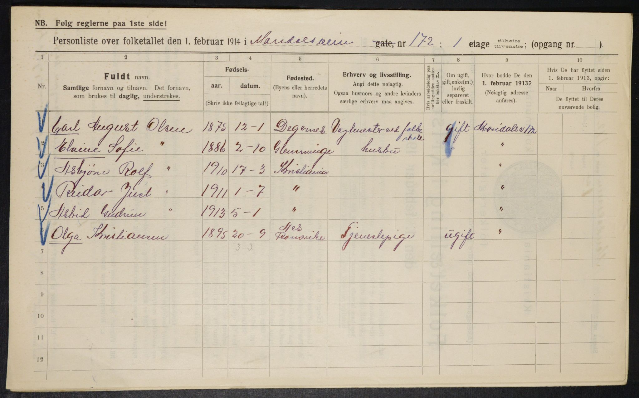 OBA, Municipal Census 1914 for Kristiania, 1914, p. 62260