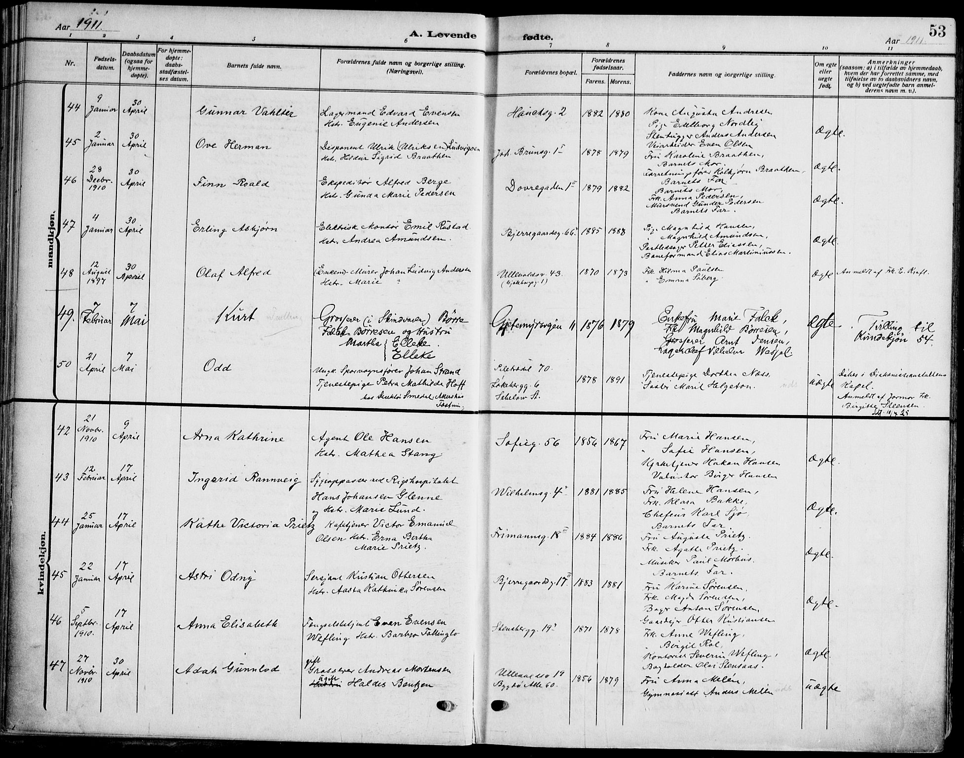 Gamle Aker prestekontor Kirkebøker, AV/SAO-A-10617a/F/L0014: Parish register (official) no. 14, 1909-1924, p. 53