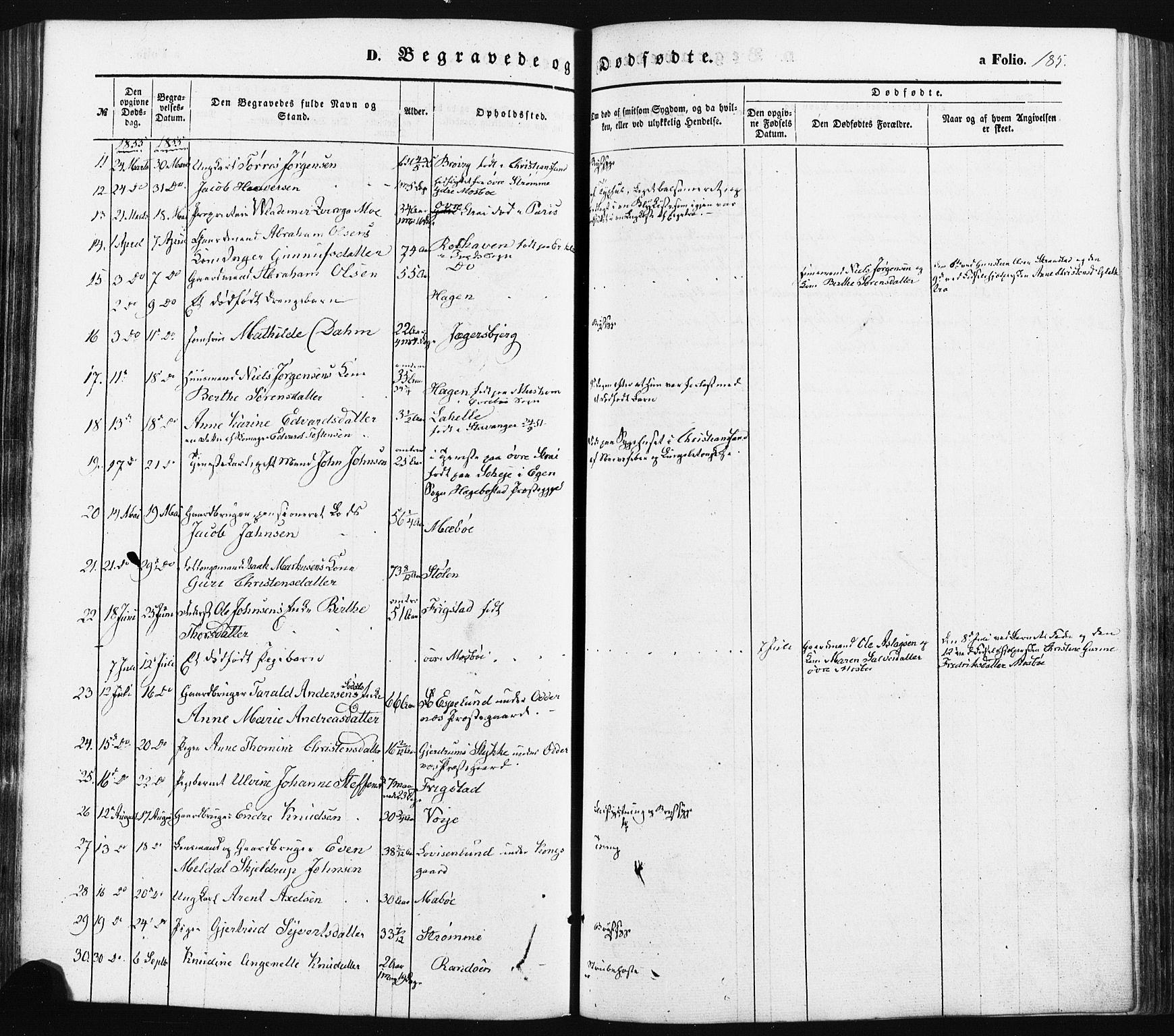 Oddernes sokneprestkontor, AV/SAK-1111-0033/F/Fa/Faa/L0007: Parish register (official) no. A 7, 1851-1863, p. 185