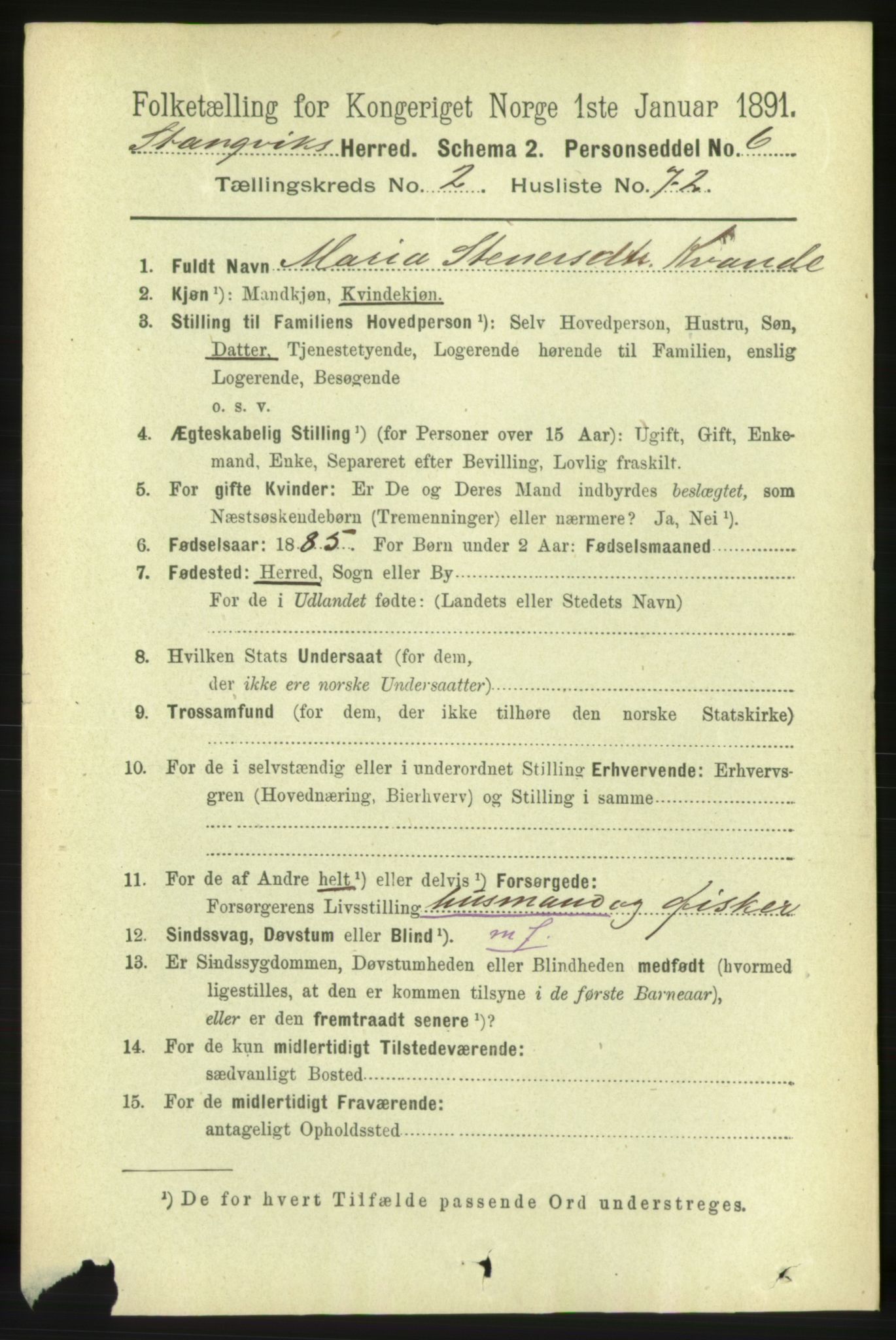 RA, 1891 census for 1564 Stangvik, 1891, p. 1171