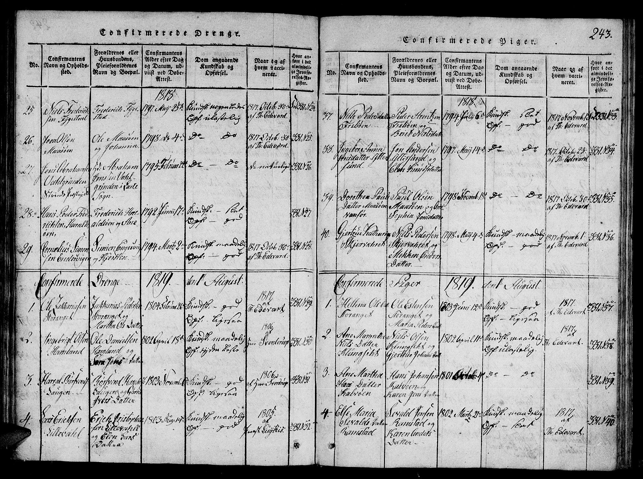 Ministerialprotokoller, klokkerbøker og fødselsregistre - Nord-Trøndelag, SAT/A-1458/784/L0667: Parish register (official) no. 784A03 /1, 1816-1829, p. 243