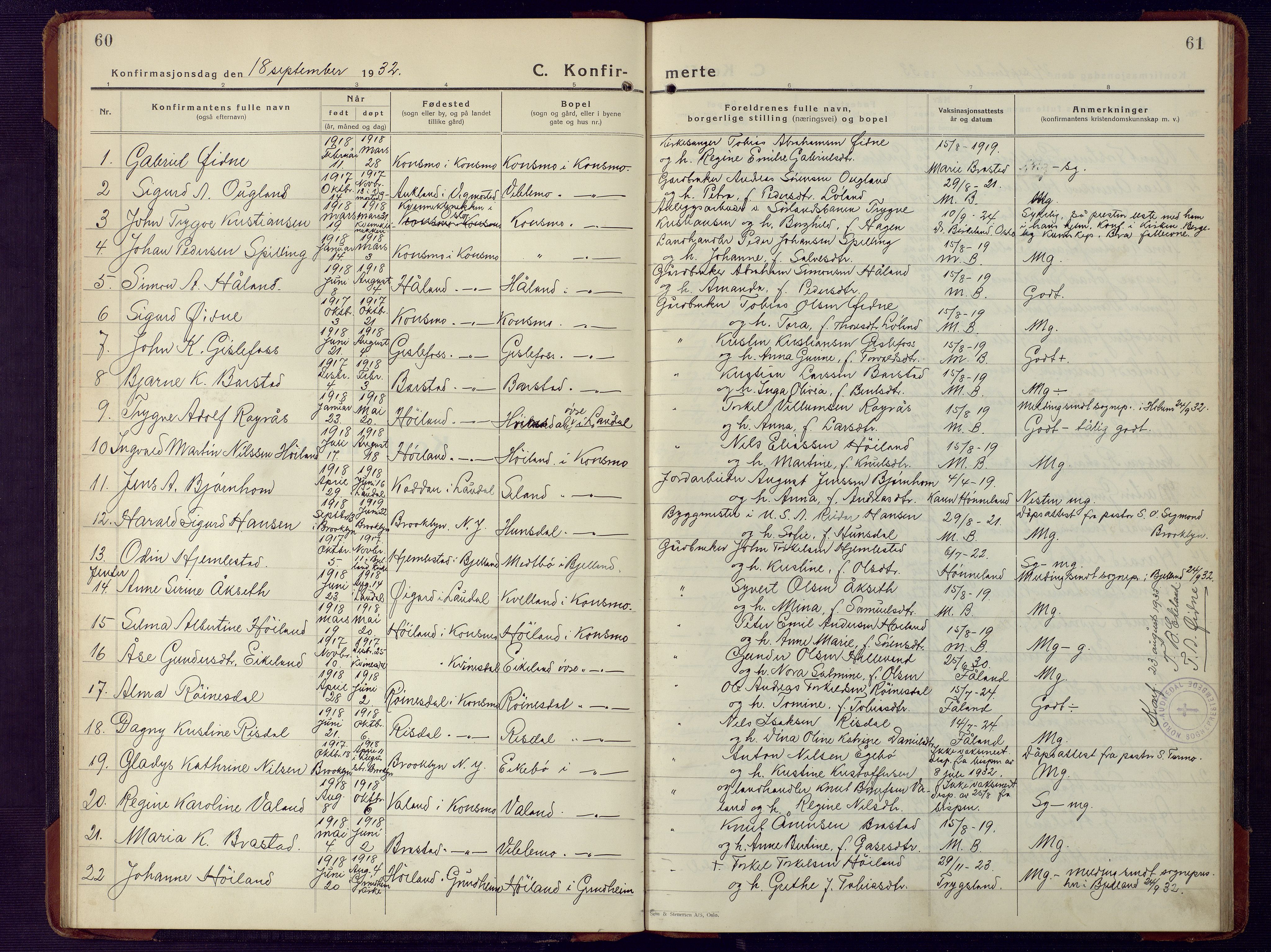 Nord-Audnedal sokneprestkontor, SAK/1111-0032/F/Fb/Fba/L0006: Parish register (copy) no. B 6, 1929-1946, p. 60-61