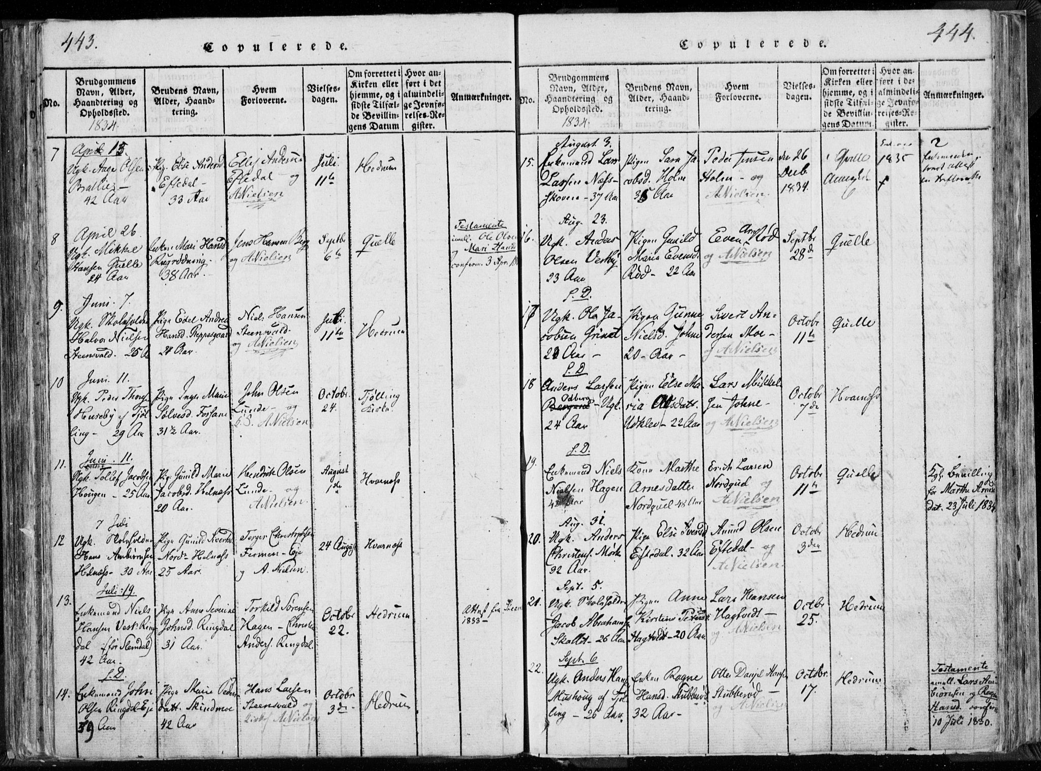 Hedrum kirkebøker, SAKO/A-344/F/Fa/L0004: Parish register (official) no. I 4, 1817-1835, p. 443-444
