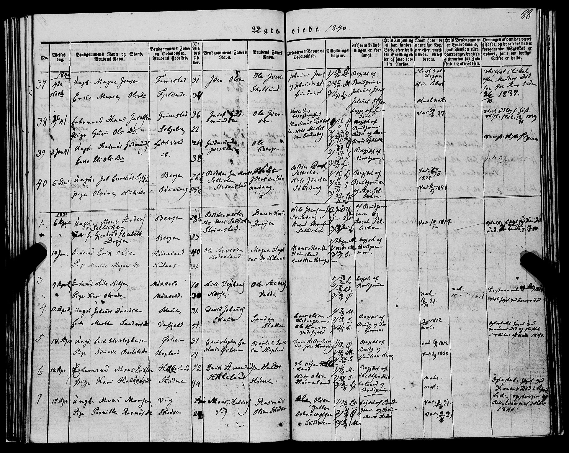 Lindås Sokneprestembete, SAB/A-76701/H/Haa: Parish register (official) no. A 12, 1836-1848, p. 88