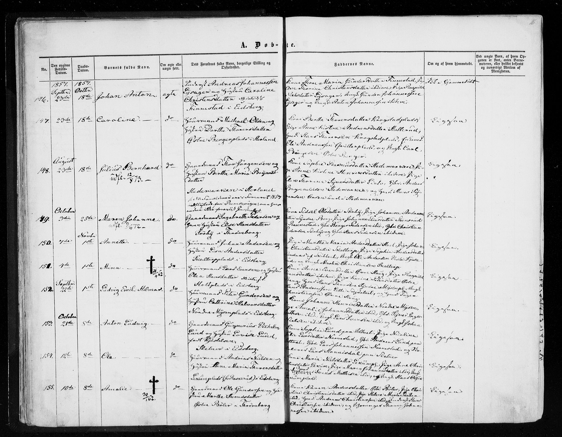 Eidsberg prestekontor Kirkebøker, AV/SAO-A-10905/F/Fa/L0010.a: Parish register (official) no. I 10A, 1857-1866, p. 16