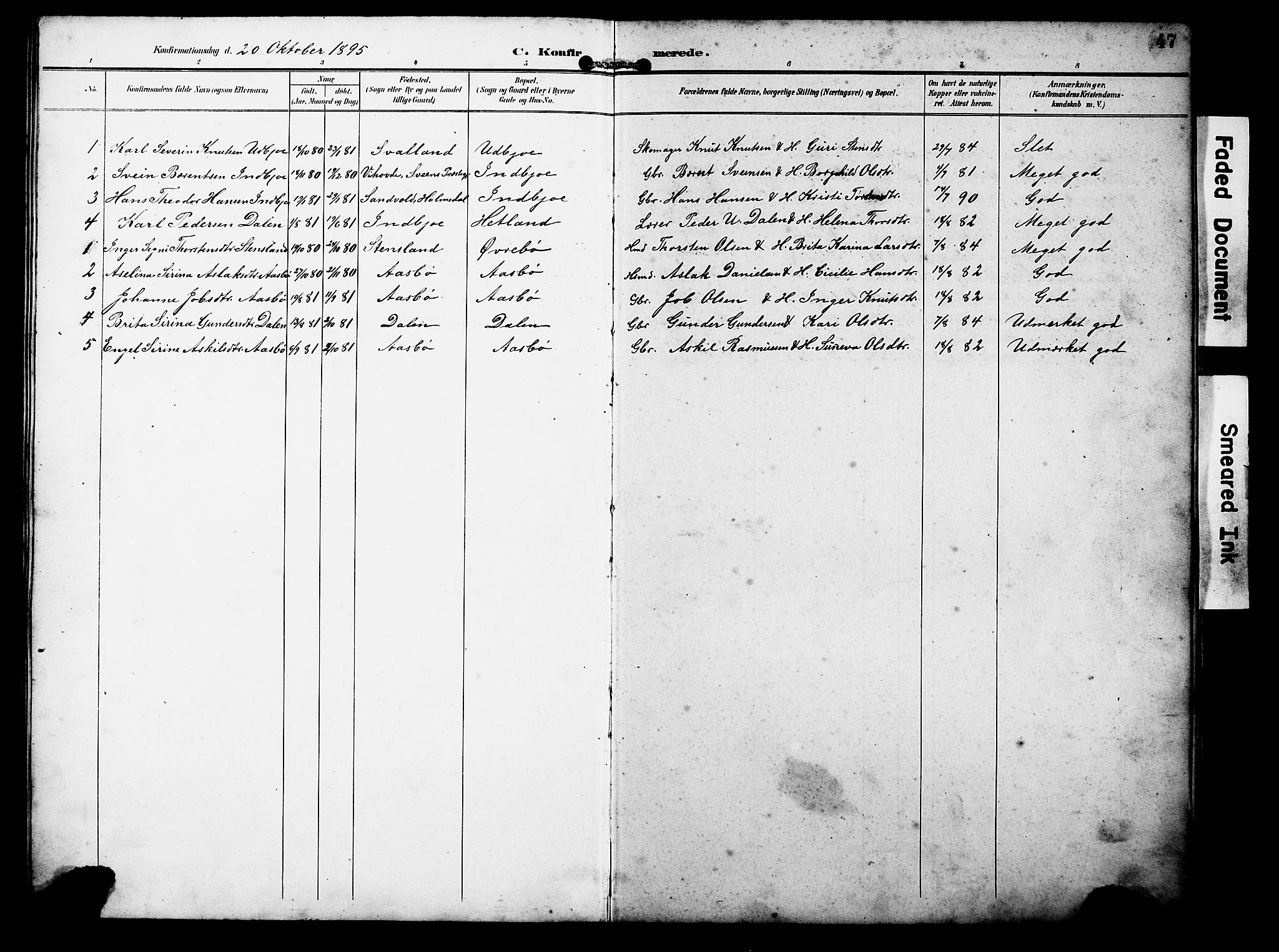 Ølen Sokneprestembete, AV/SAB-A-79201/H/Hab: Parish register (copy) no. B 1, 1895-1930, p. 47