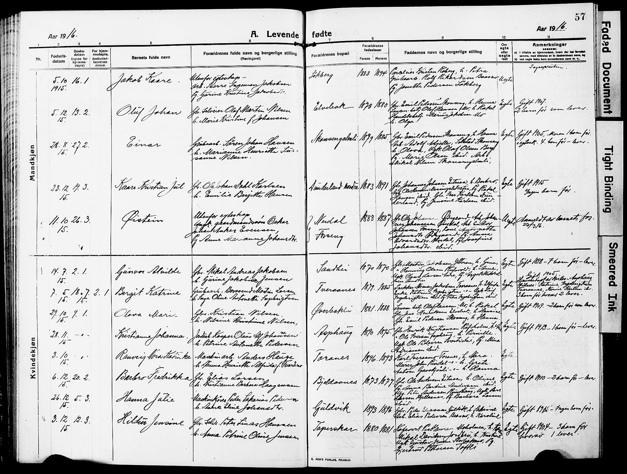 Ministerialprotokoller, klokkerbøker og fødselsregistre - Nordland, SAT/A-1459/827/L0423: Parish register (copy) no. 827C12, 1912-1930, p. 57