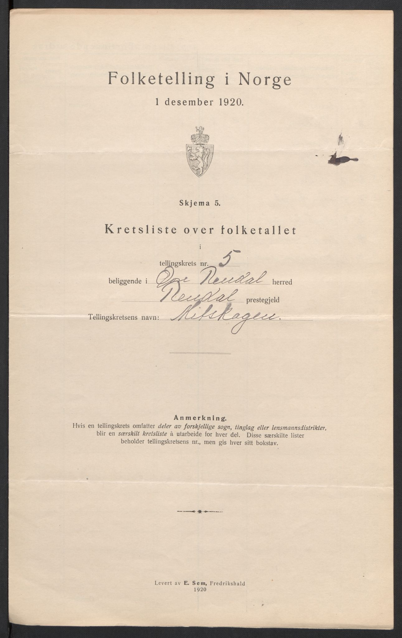 SAH, 1920 census for Øvre Rendal, 1920, p. 21