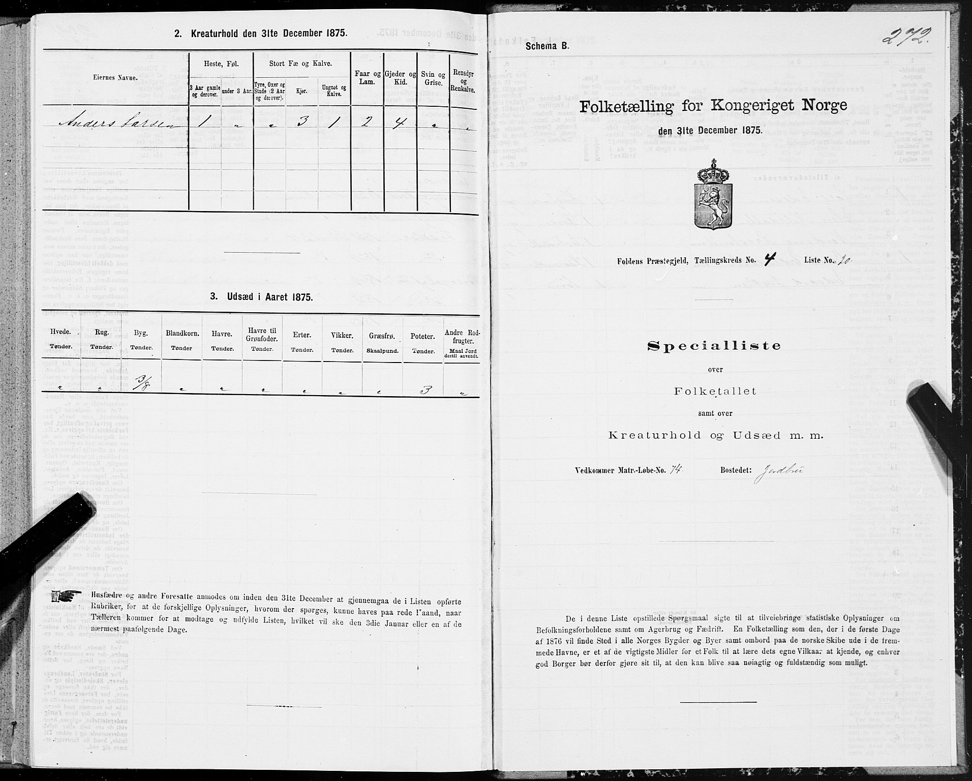 SAT, 1875 census for 1845P Folda, 1875, p. 1272